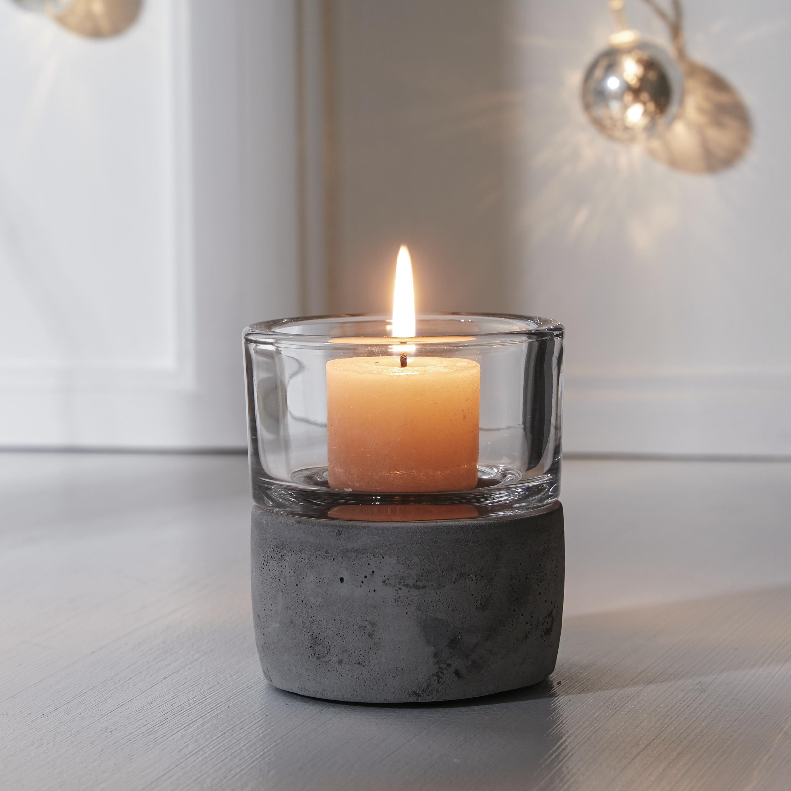 Kerzenhalter in Grau Ø/H 8,3/9,2 cm 'Ambiente' - Hellgrau, MODERN, Stein (8,3/9,2cm) - Bessagi Home