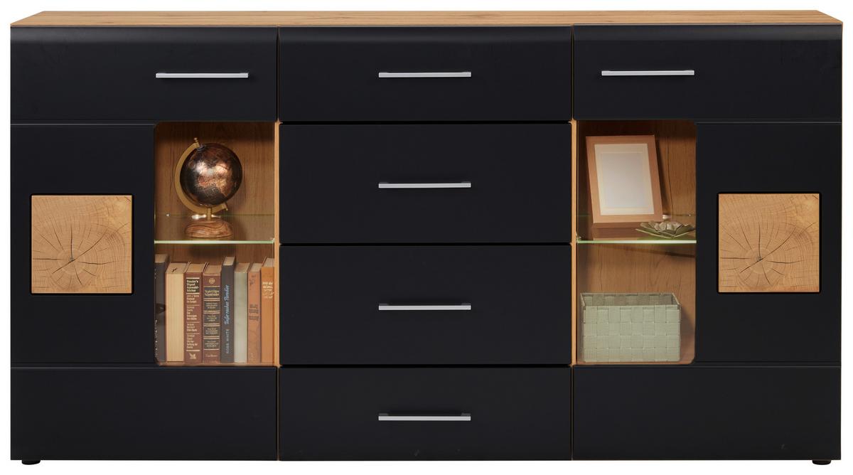 Sideboard Sonate in Schwarz/Eichefarben - Chromfarben/Eichefarben, KONVENTIONELL, Glas/Holzwerkstoff (170/93/40cm) - Mömax