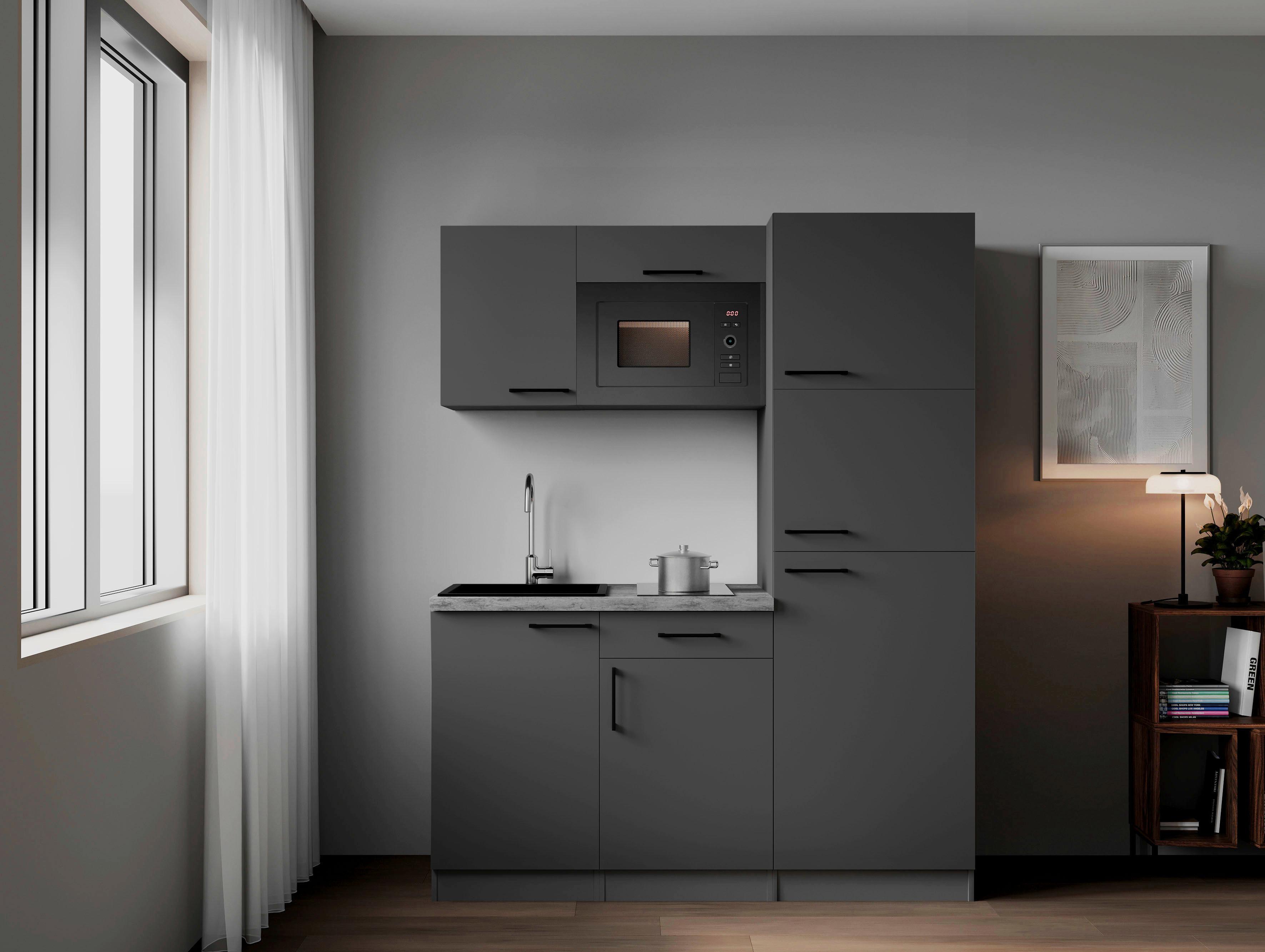 Küchenblock Oliver m. Geräten Grau - Grau, Trend, Holzwerkstoff/Metall (160cm) - Respekta