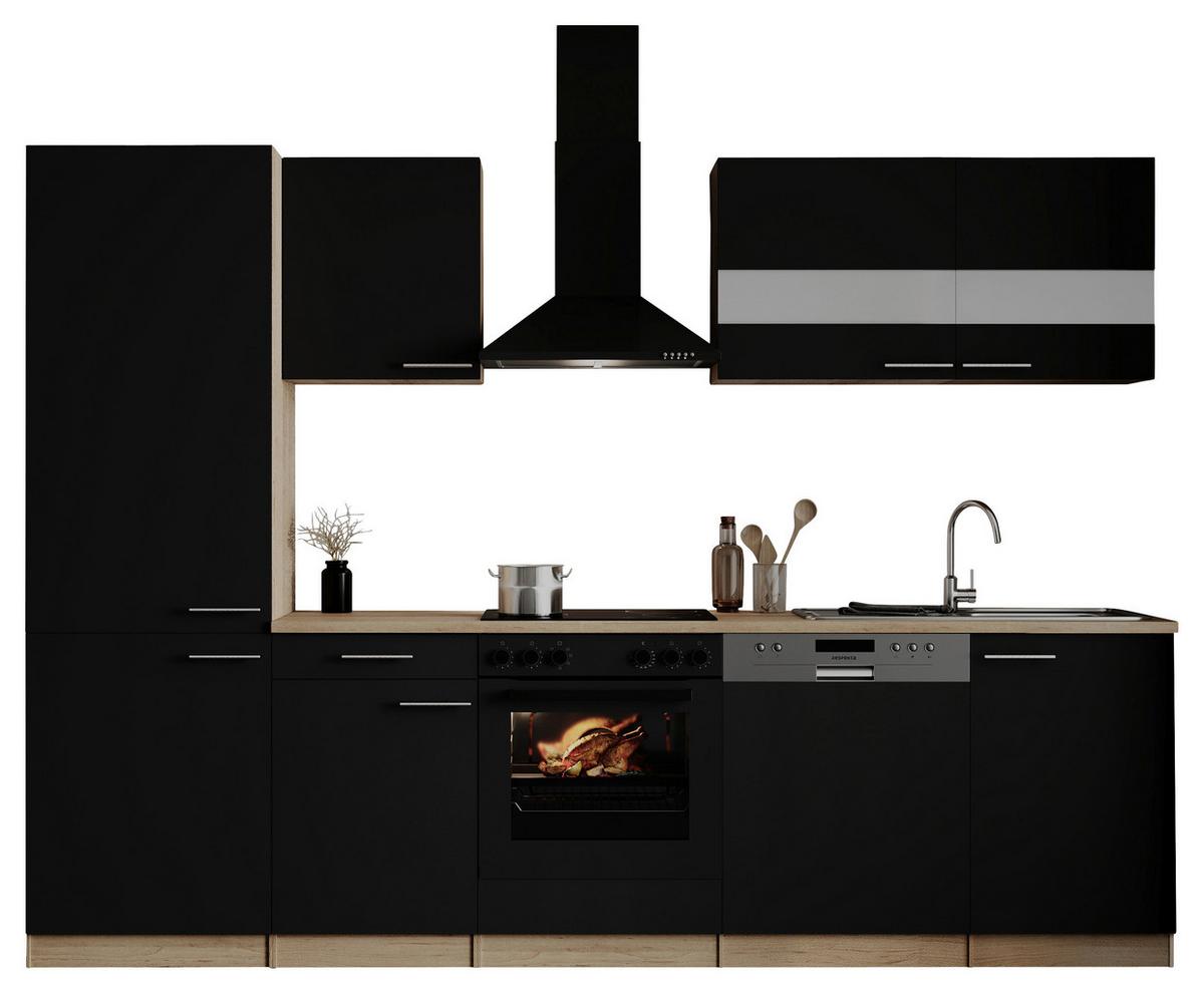 Küchenblock Merle m. Geräten Schwarz - Edelstahlfarben/Eichefarben, Basics, Holzwerkstoff/Metall (280cm) - Respekta