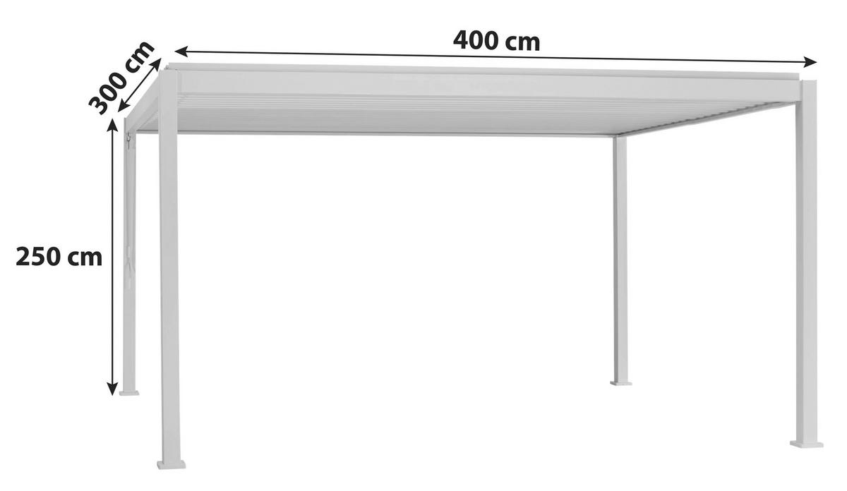 Pergola Deluxe, Bela, 400x300cm - bela, Moderno, kovina (400/250/300cm) - Gardenson