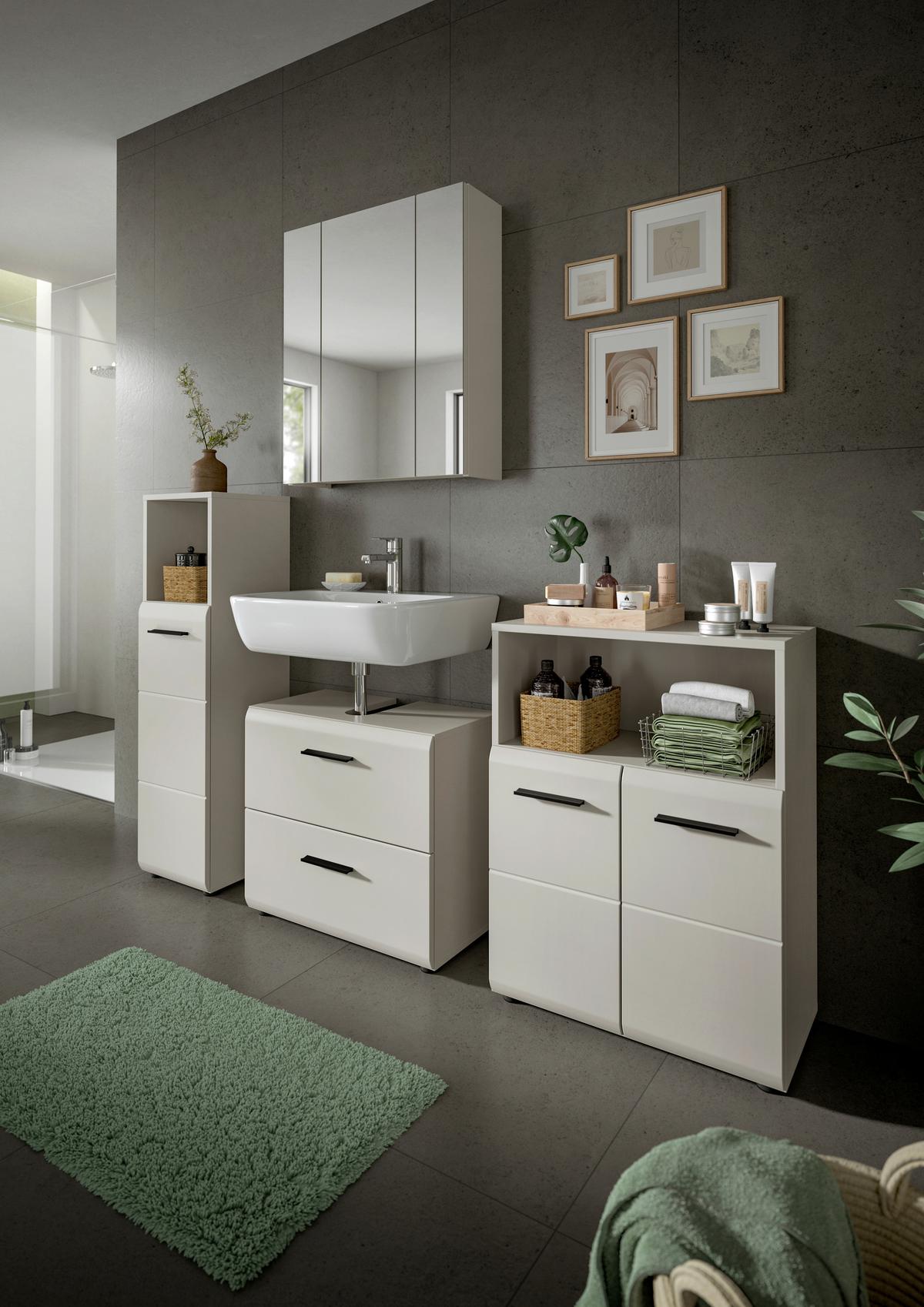 Badezimmer Ice Kaschmir 3-teilig - Kaschmir/Schwarz, Trend, Glas/Holzwerkstoff (120cm) - MID.YOU