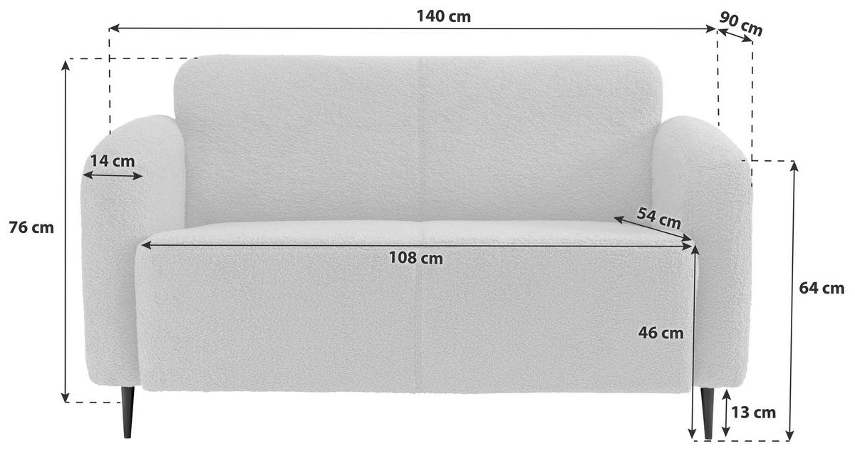 2-Sitzer-Sofa Marone Dunkelgrün Teddystoff - Dunkelgrün/Schwarz, MODERN, Textil/Metall (140/76/90cm) - Livetastic
