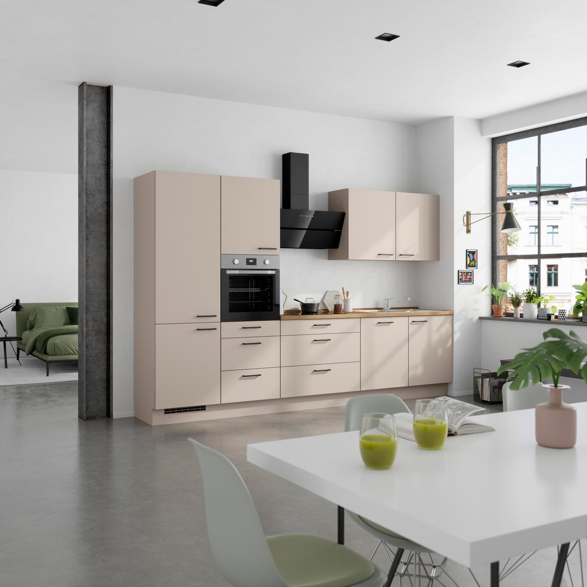 Küchenleerblock Easytouch High o. Geräte Sandfarben - Sandfarben/Eichefarben, MODERN, Holzwerkstoff/Metall (330cm) - Nobilia