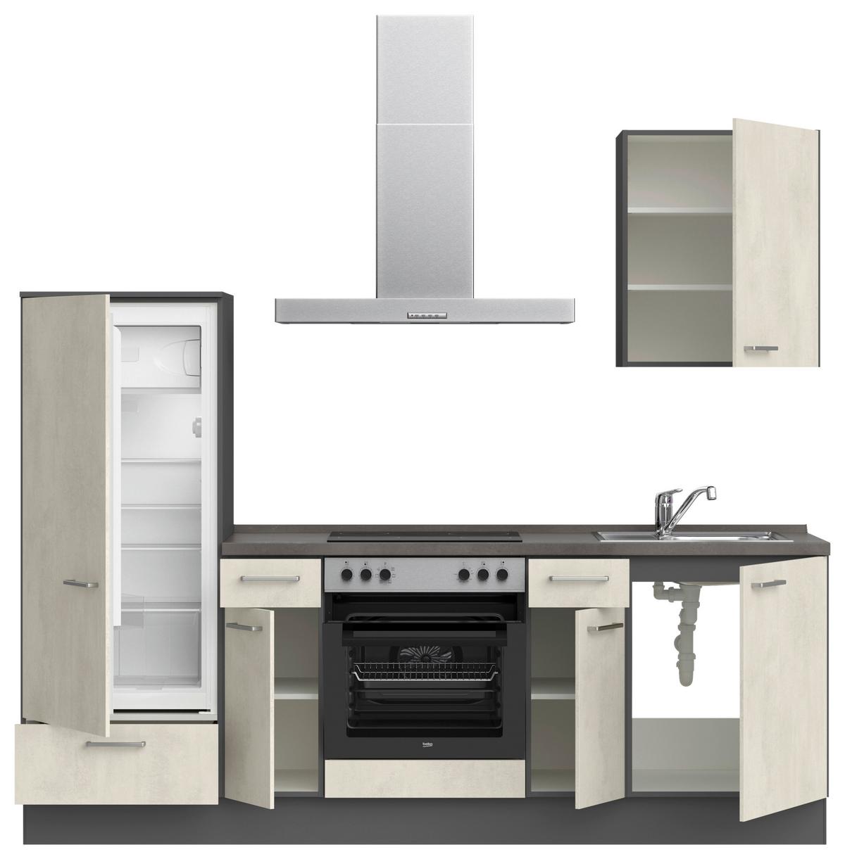 Küchenblock Riva Low m. Geräten Weiß - Schieferfarben/Edelstahlfarben, MODERN, Holzwerkstoff/Metall (240cm) - Nobilia