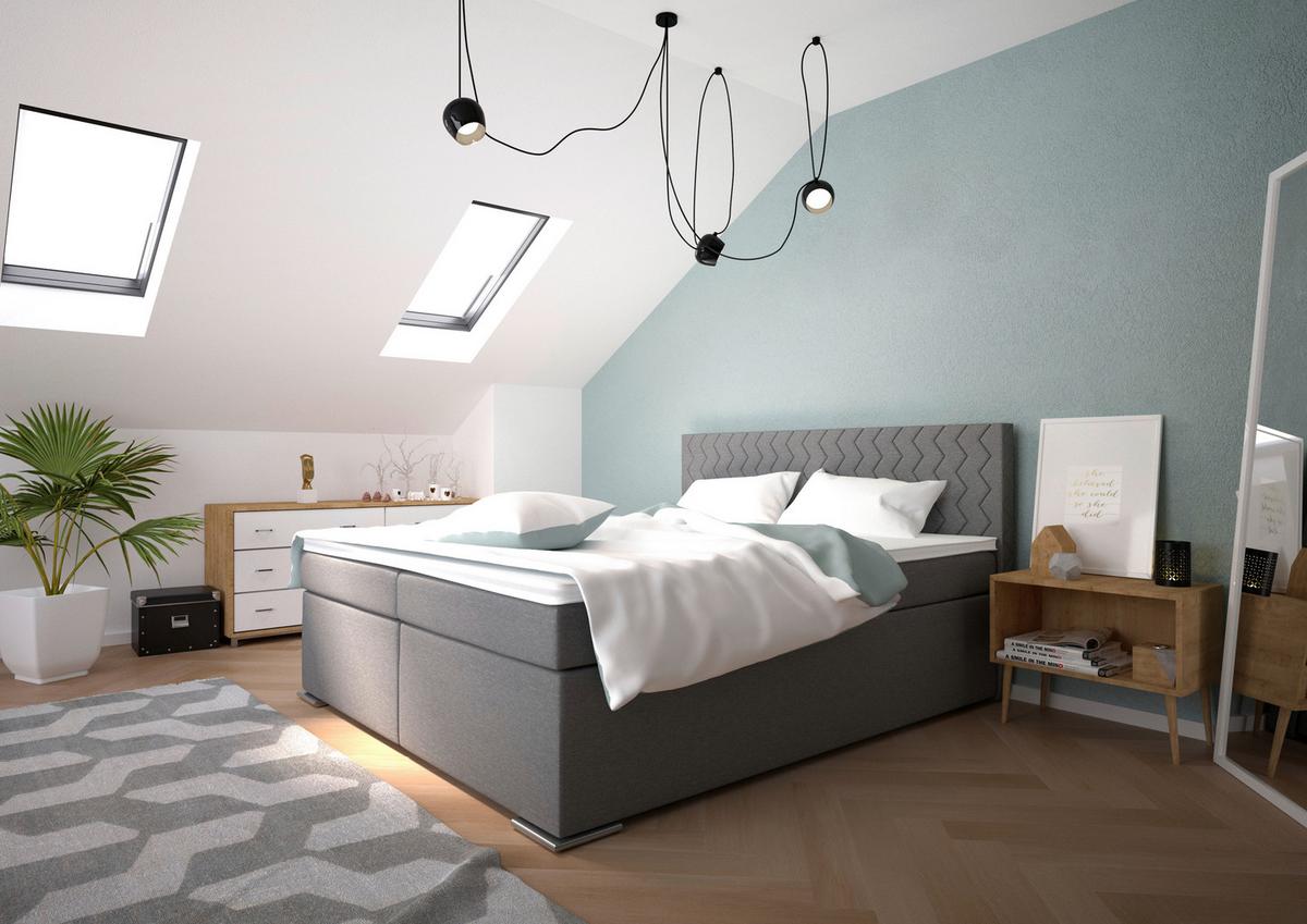 Boxspring Krevet Betty - siva/boje kroma, Basics, tekstil/metal (180/200cm)