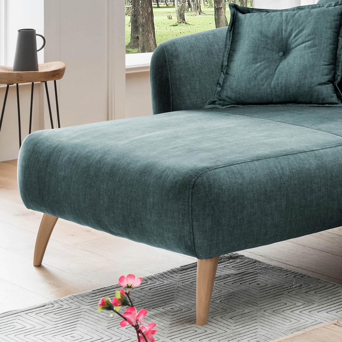 Wohnlandschaft Baggio Blau Velours - Blau/Buchefarben, MODERN, Holz/Textil (162/277cm) - Livetastic