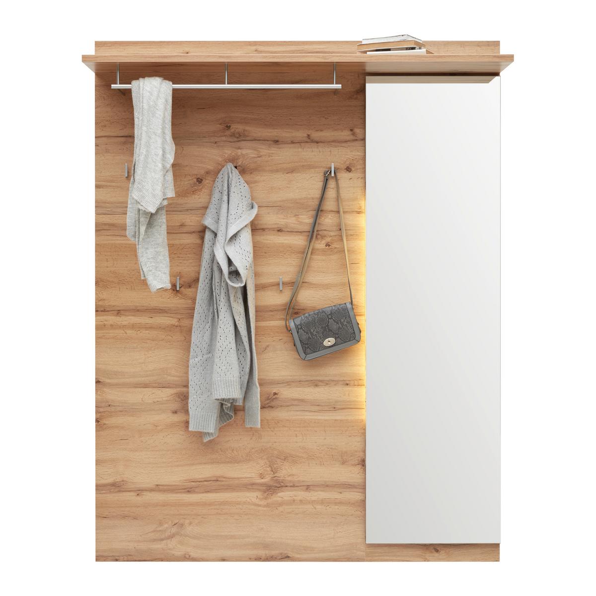 Garderobenpaneel in Eichefarben - Eichefarben/Eiche Wotan, Konventionell, Glas/Holzwerkstoff (126/163/30cm) - Mömax