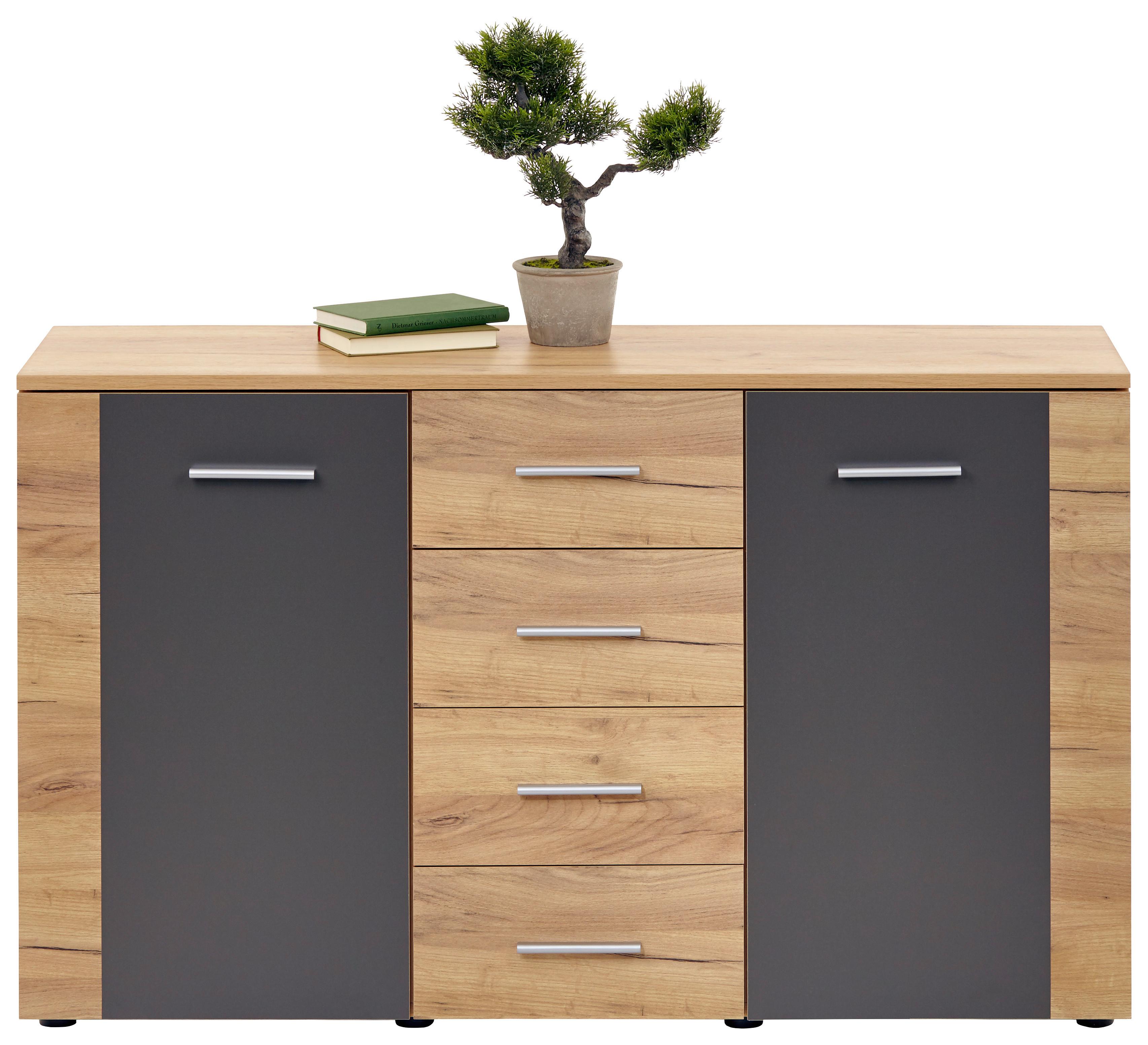 Komoda Uno - siva/barve hrasta, Moderno, leseni material (140/80/40cm) - Mömax