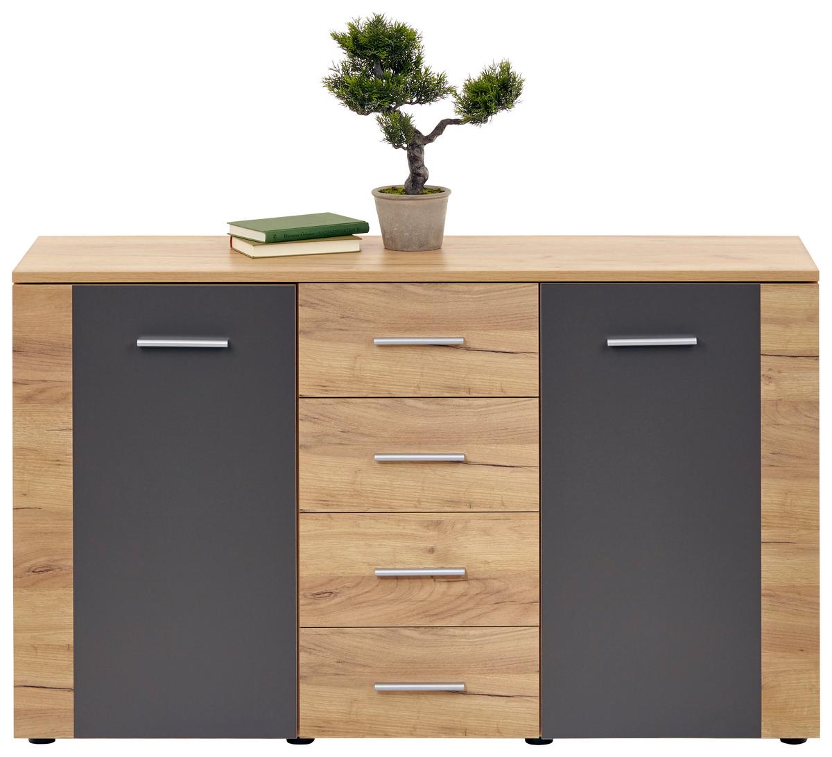 Komoda Uno - siva/barve hrasta, Moderno, leseni material (140/80/40cm) - Mömax