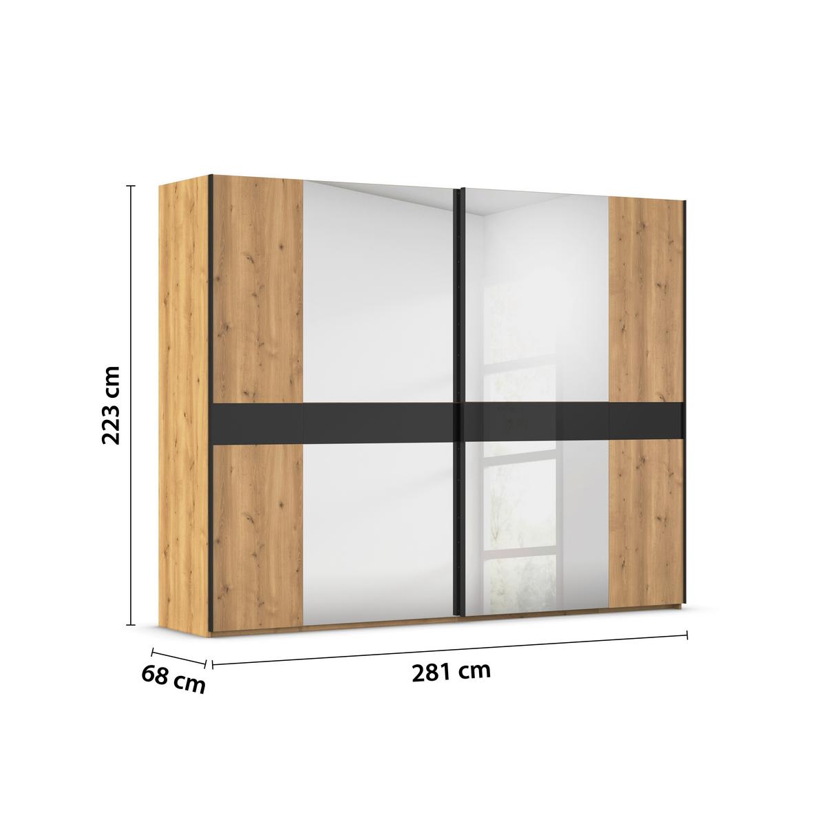 Omara Z Drsnimi Vrati Mera, Barva Hrasta, Črna - črna/barve hrasta, Design, kovina/steklo (281/223/68cm) - Dieter Knoll