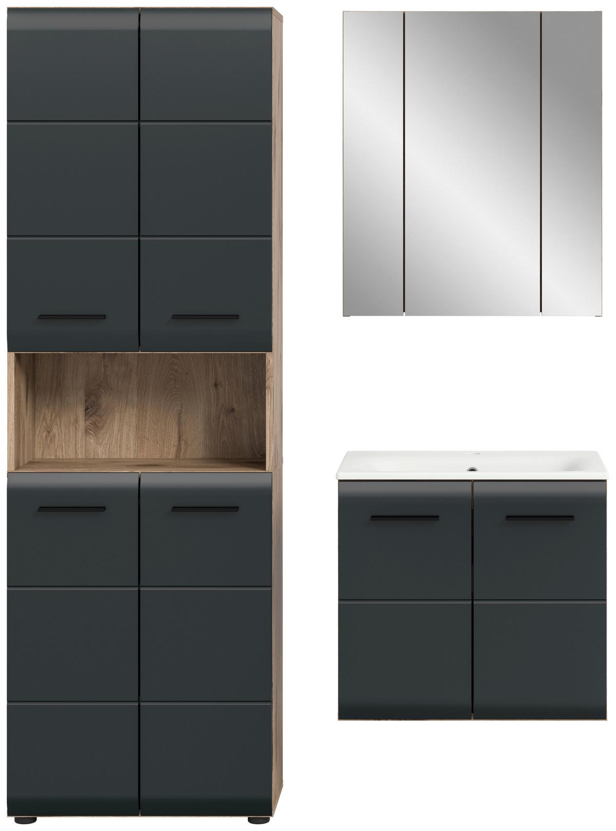 Badezimmer Ice 3-tlg. Schwarz/Eiche dunkel - Eiche dunkel/Schwarz, Basics, Keramik/Holzwerkstoff (120cm) - MID.YOU