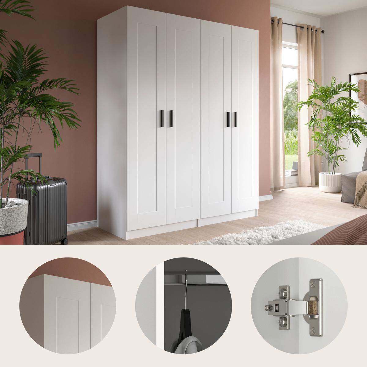 Drehtürenschrank Visby Weiß - Schwarz/Weiß, ROMANTIK / LANDHAUS, Holzwerkstoff/Kunststoff (160/194/56cm) - Livetastic