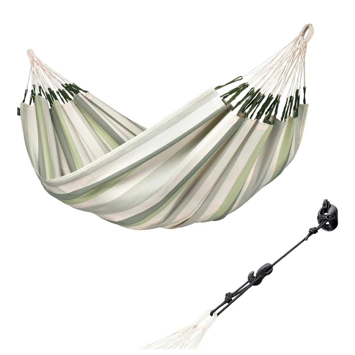 Hängematte Classic Double Hammock Outdoor Weiß/Grün - Weiß/Hellgrün, KONVENTIONELL, Textil (160/350cm) - La Siesta