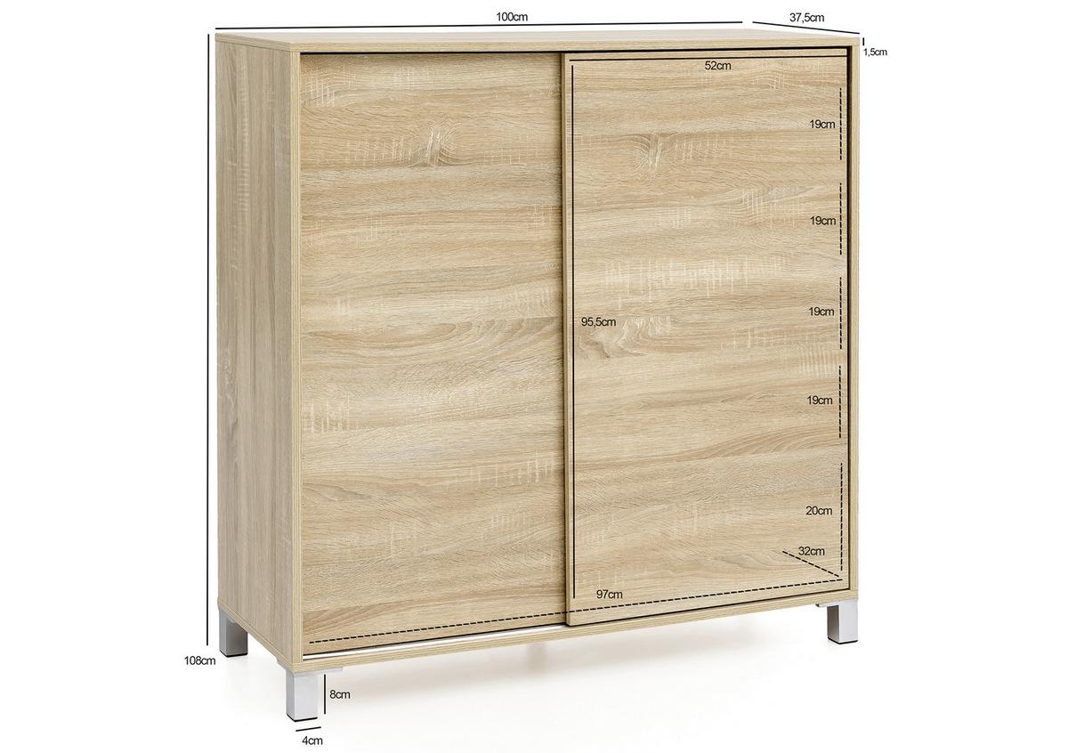 Schuhschrank "WL5.713", braun - Silberfarben/Sonoma Eiche, KONVENTIONELL, Holzwerkstoff/Kunststoff (100/108/37,5cm) - MID.YOU