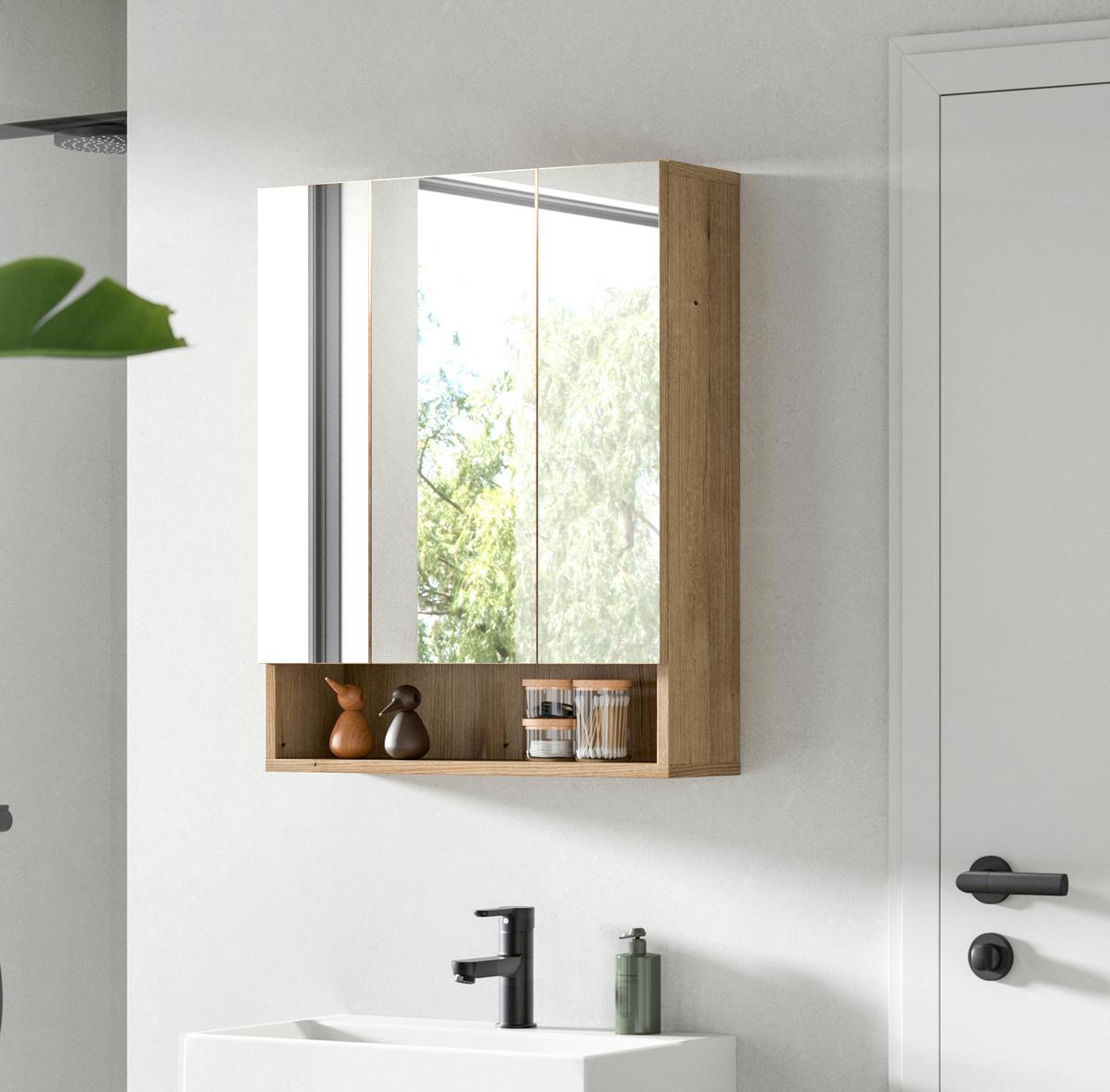 Spiegelschrank Aqua Eichefarben - Eichefarben, Trend, Glas/Holzwerkstoff (60/74/18cm) - MID.YOU
