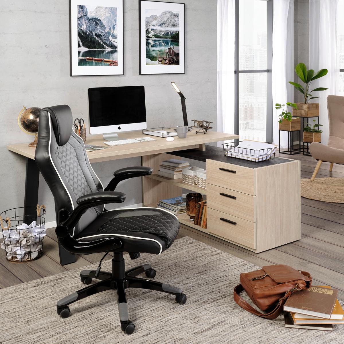 Eckschreibtisch in Schwarz/Eichefarben - Eichefarben/Schwarz, Modern, Holzwerkstoff/Metall (172/75/144cm) - Mömax