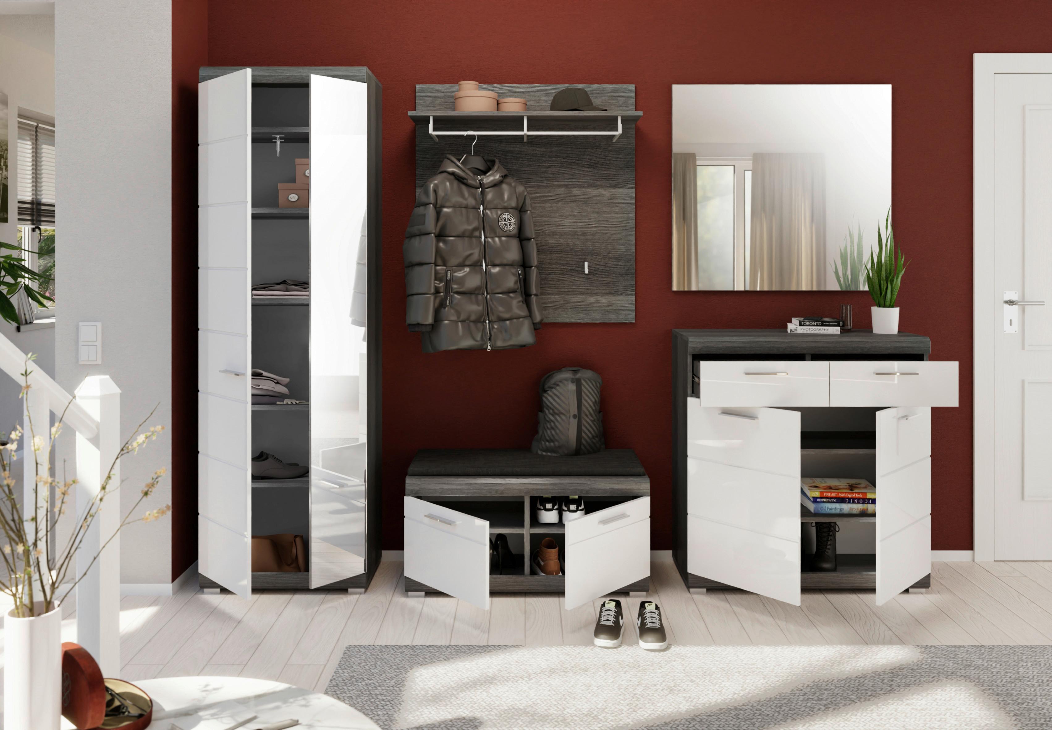Garderobenschrank Scout ca. 90x96 cm Weiß/Grau - Chromfarben/Weiß Hochglanz, Design, Holzwerkstoff/Kunststoff (90/96/37cm) - MID.YOU