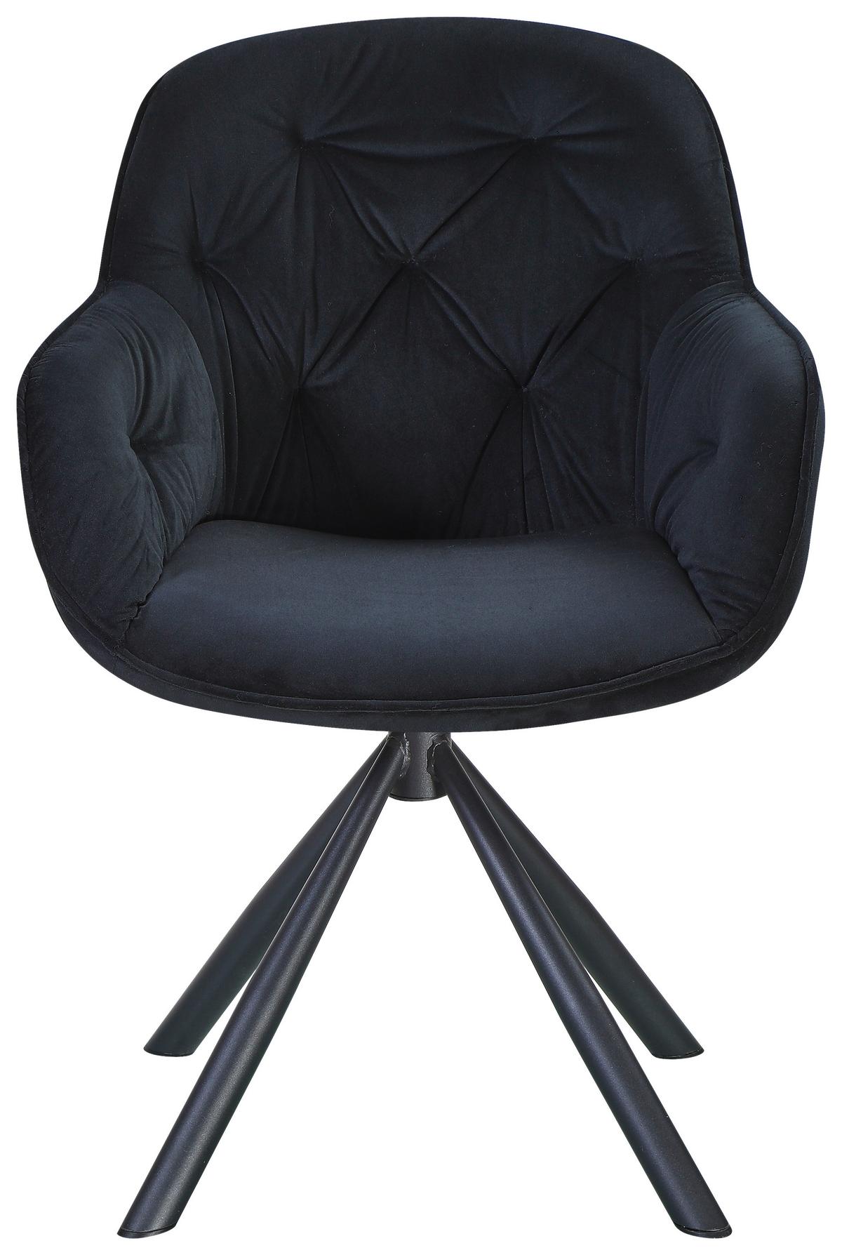 Naslanjač Silvi, Črna, Žamet, Vrtljiv - črna, Konvencionalno, kovina/tekstil (62/85/62cm)