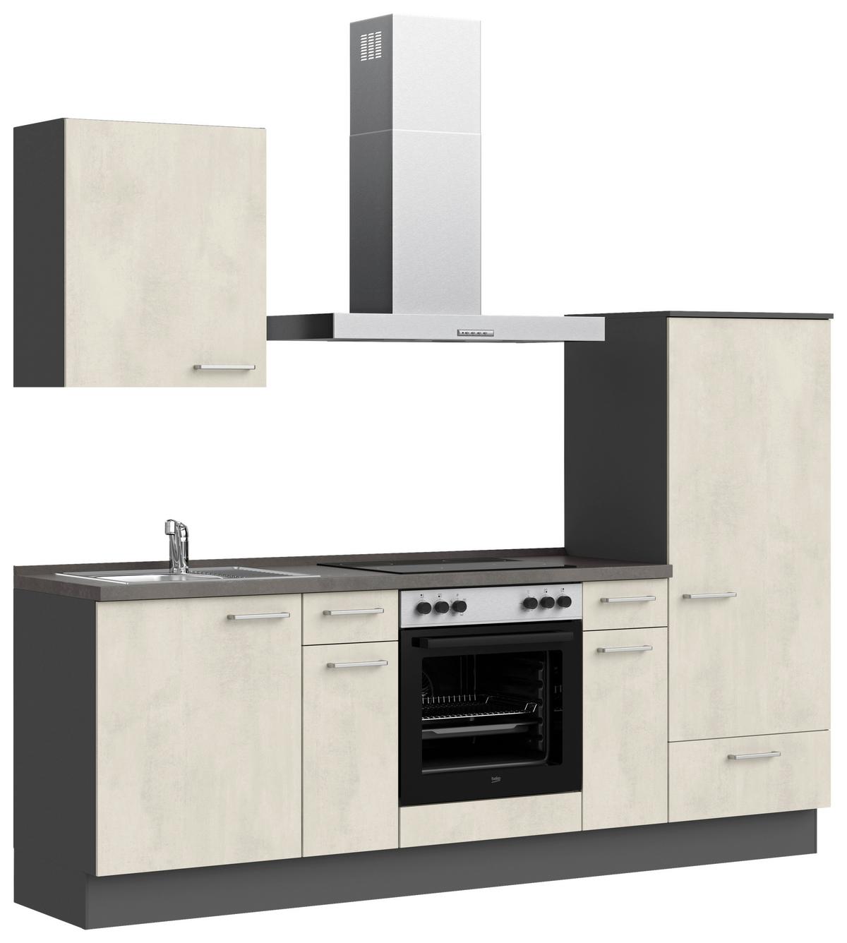 Küchenblock Riva Low m. Geräten Weiß - Schieferfarben/Edelstahlfarben, MODERN, Holzwerkstoff/Metall (240cm) - Nobilia