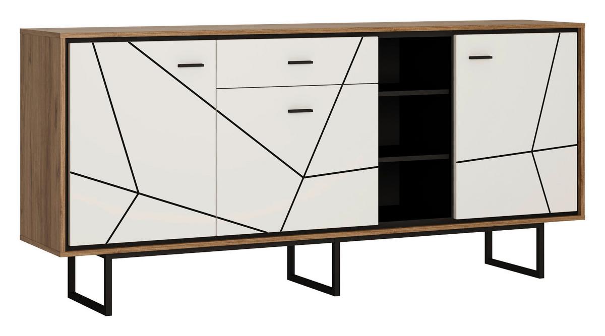 Komoda Brolo, Bela, Barva Hrasta - Moderno, kovina/umetna masa (197,3/90,3/40cm)