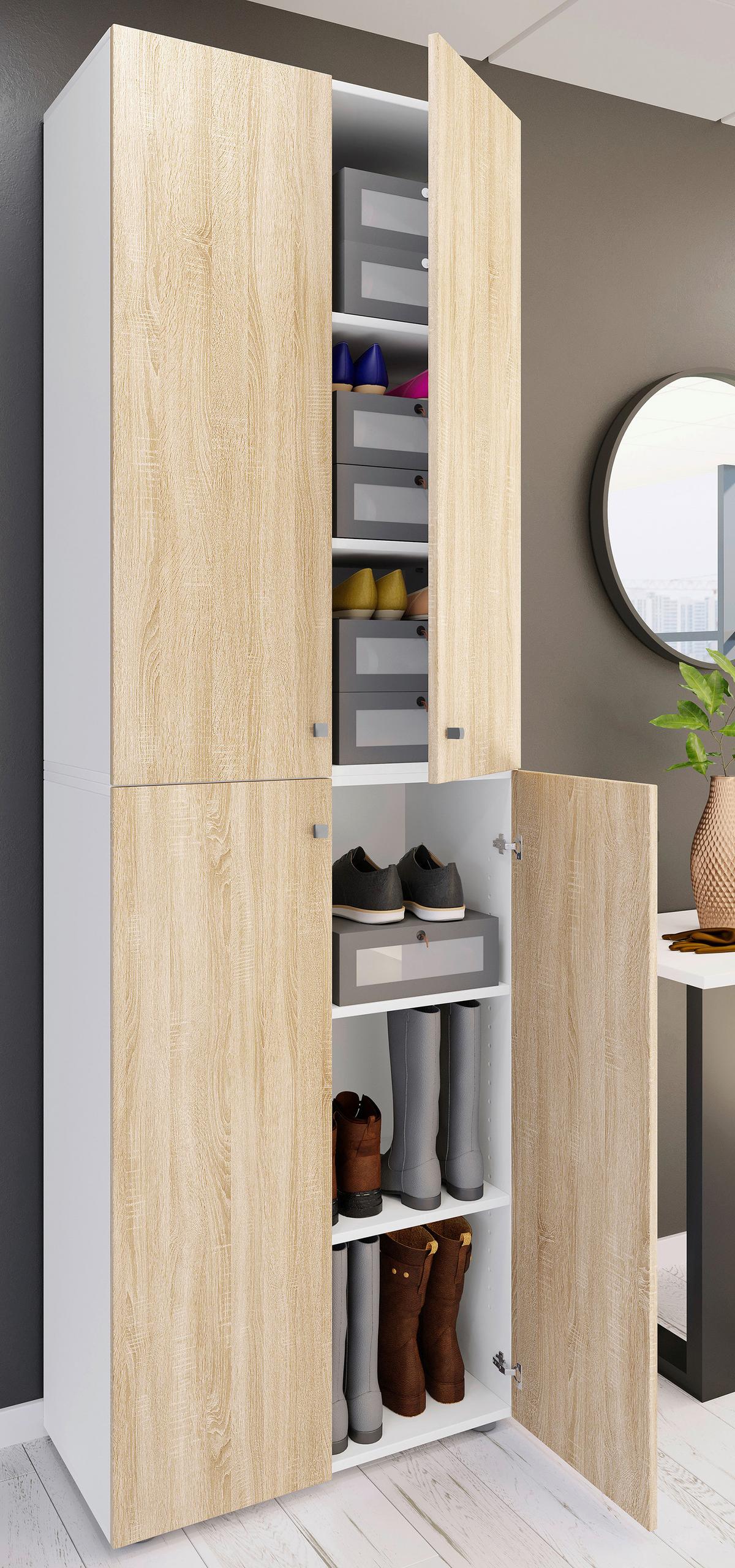 Schuhschrank LONA Weiß/ Sonoma Eiche ca. 70x220x40 cm - Silberfarben/Schwarz, Design, Holzwerkstoff/Kunststoff (70/220/40cm) - MID.YOU