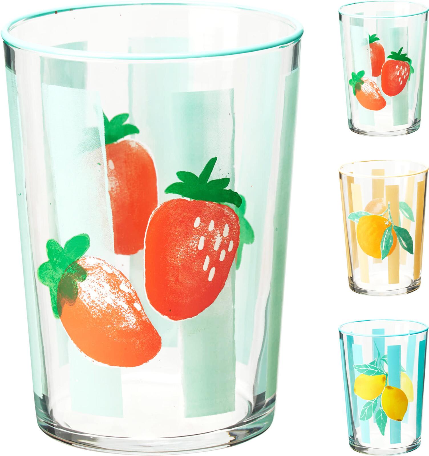 Pohár Summer Fruits - sárga/piros, üveg (8,8/12cm)