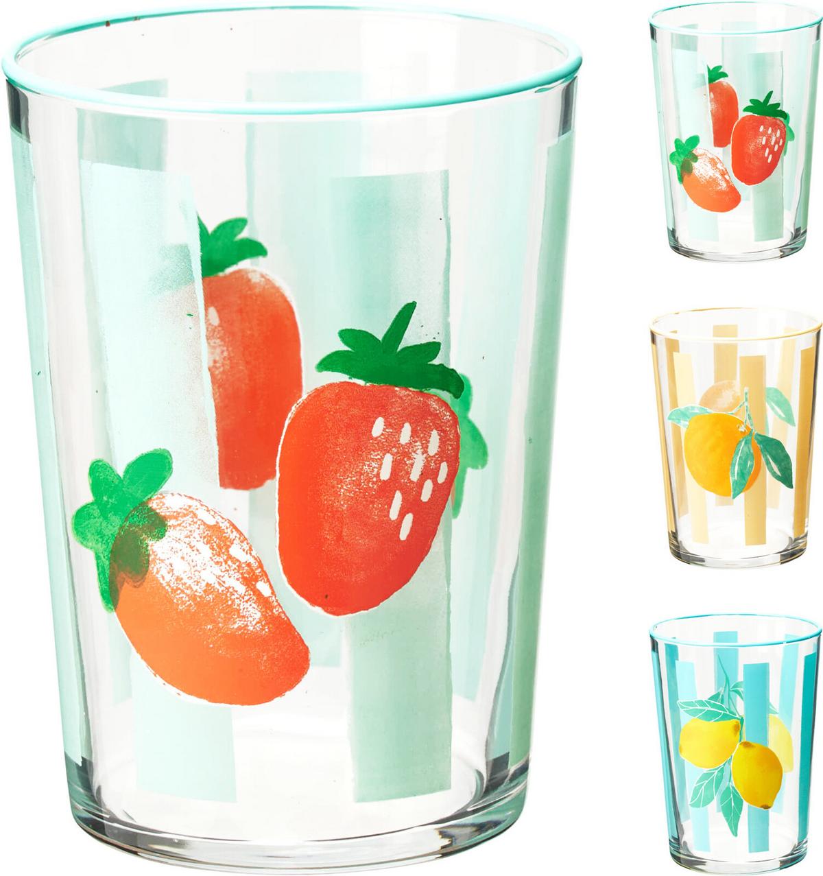 Pohár Summer Fruits - sárga/piros, üveg (8,8/12cm)