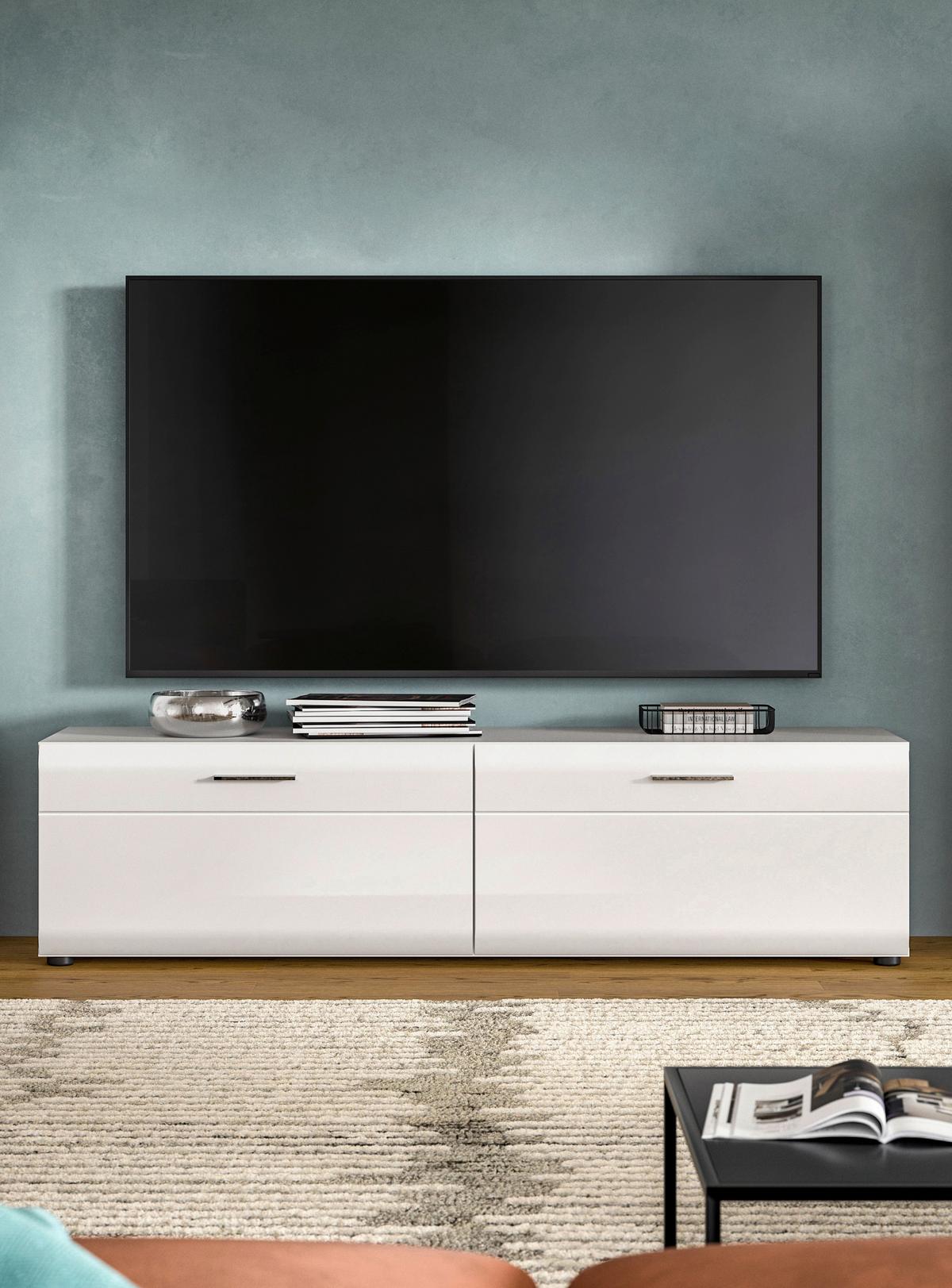 Nizka Omarica Ice, Bela Visok Sijaj - srebrne barve/črna, Design, umetna masa/leseni material (160/41/40cm) - Livetastic