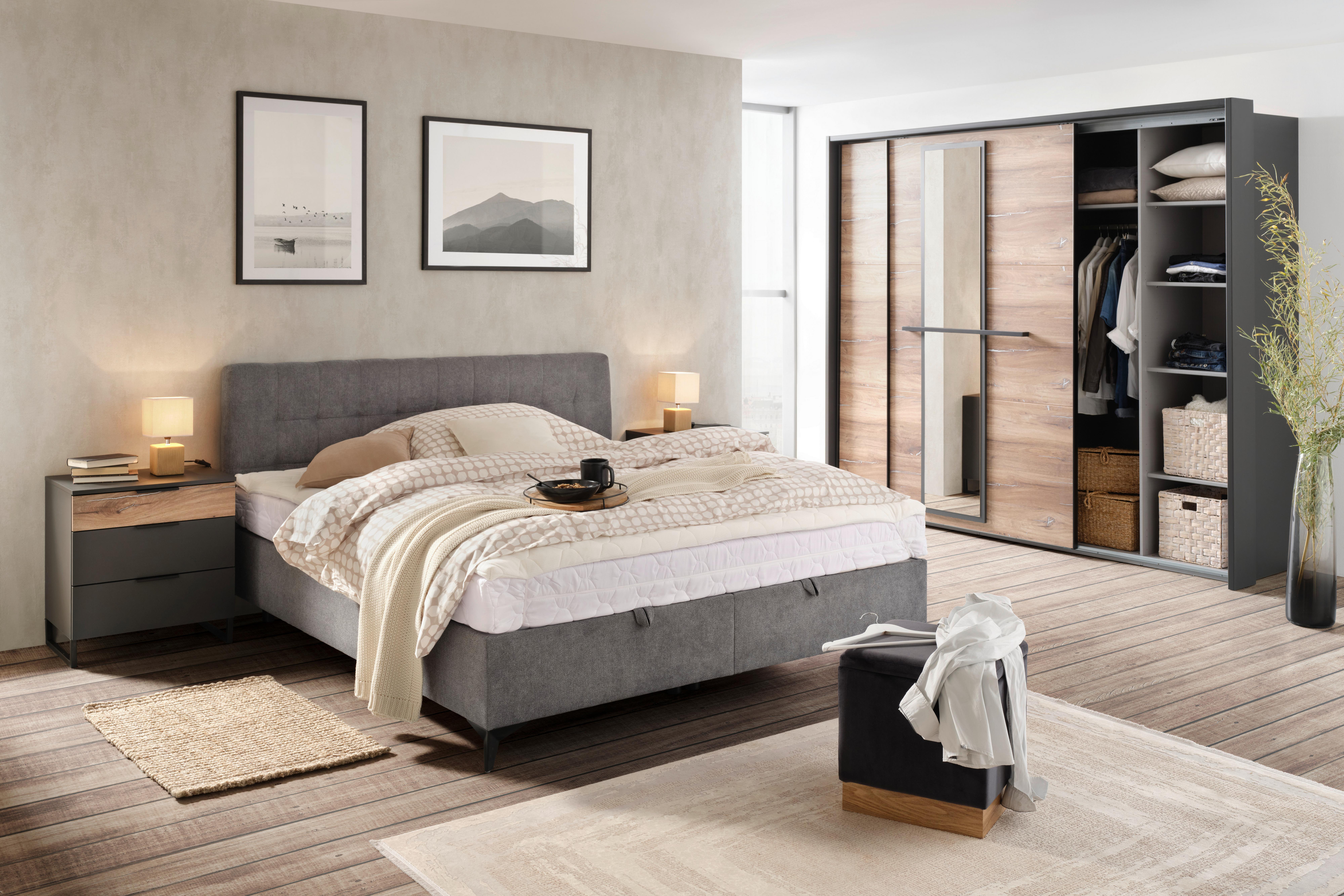 Boxbett Magic in Grau ca. 160x200cm - Schwarz/Grau, KONVENTIONELL, Holzwerkstoff/Kunststoff (160/200cm) - Mömax