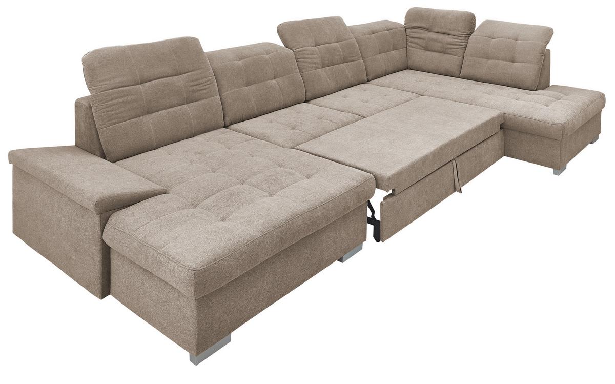 Wohnlandschaft Zira Taupe Nylon/Mikrofaser - Taupe/Chromfarben, Design, Kunststoff/Textil (169/330/212cm) - Livetastic
