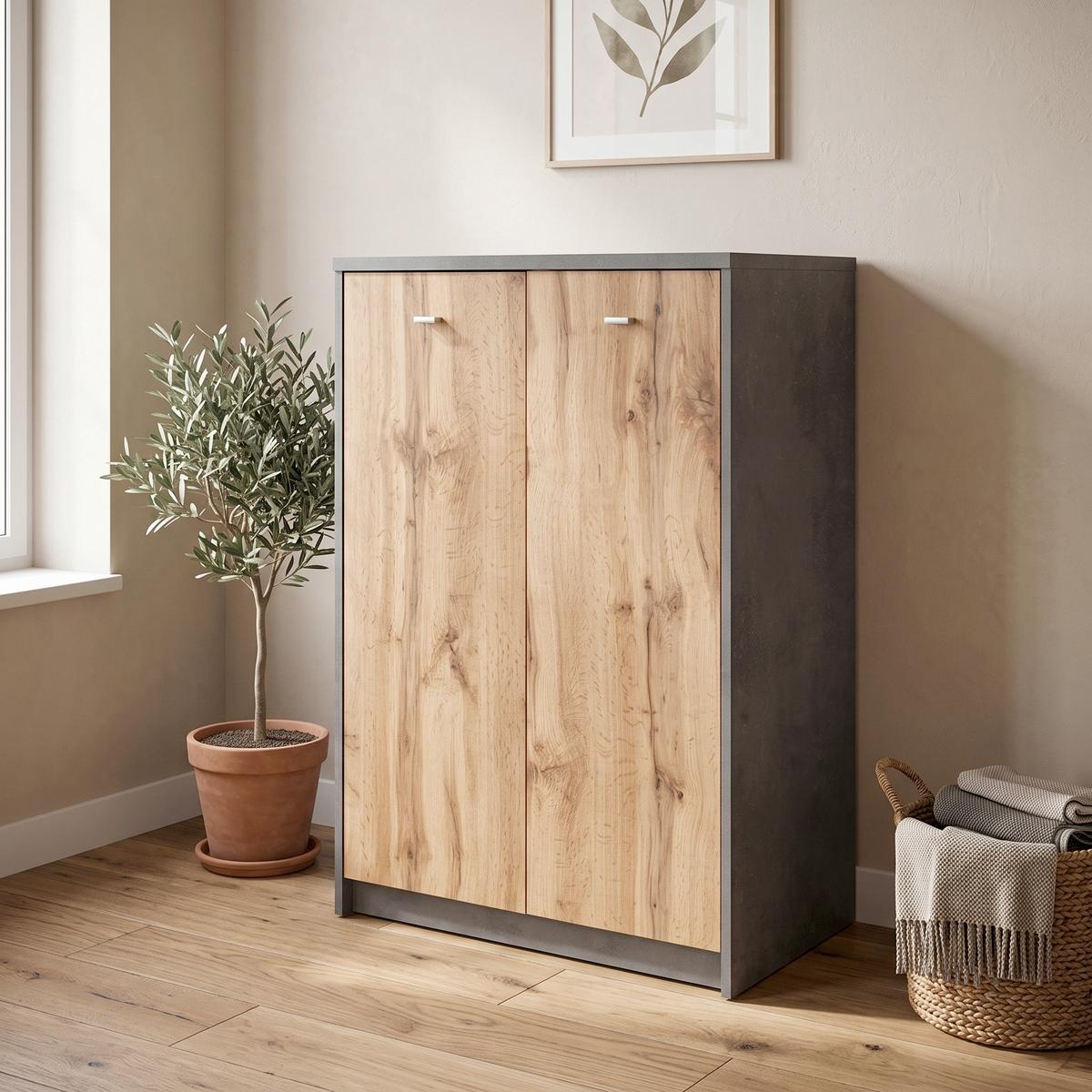 Comodă 4 You - culoare lemn stejar/gri, Modern, material pe bază de lemn (74/111.4/34,6cm) - Modern Living