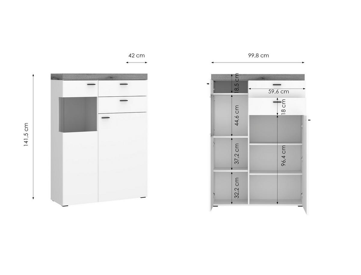 Highboard Kiro Alpinweiß/Artisan Eiche - Schwarz, MODERN, Glas/Holzwerkstoff (100/141/42cm) - Mömax