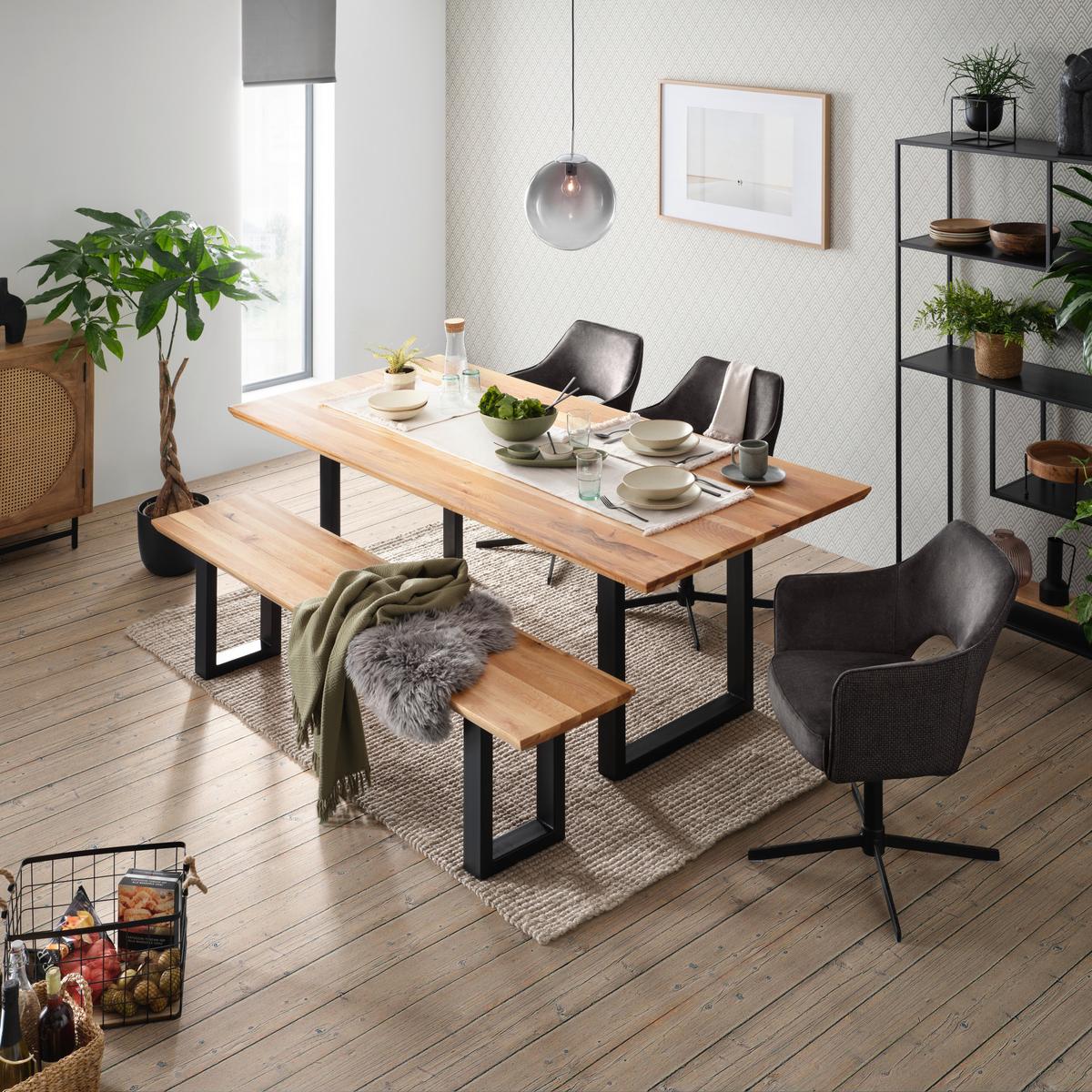 Sitzbank in Schwarz/Eichefarben - Eichefarben/Schwarz, Modern, Holz/Metall (180/50/40cm) - Premium Living