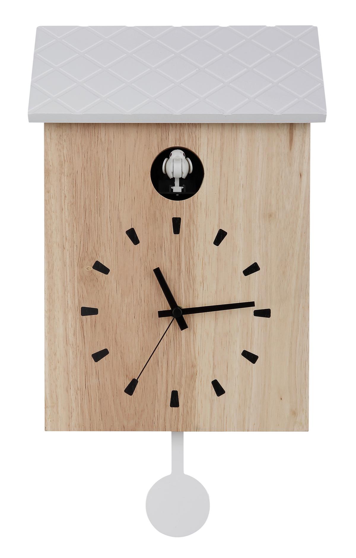 WANDUHR 78285  CLOCKY - Weiss/Schwarz, Natur, Holz (22/7,8/38cm) - Globo