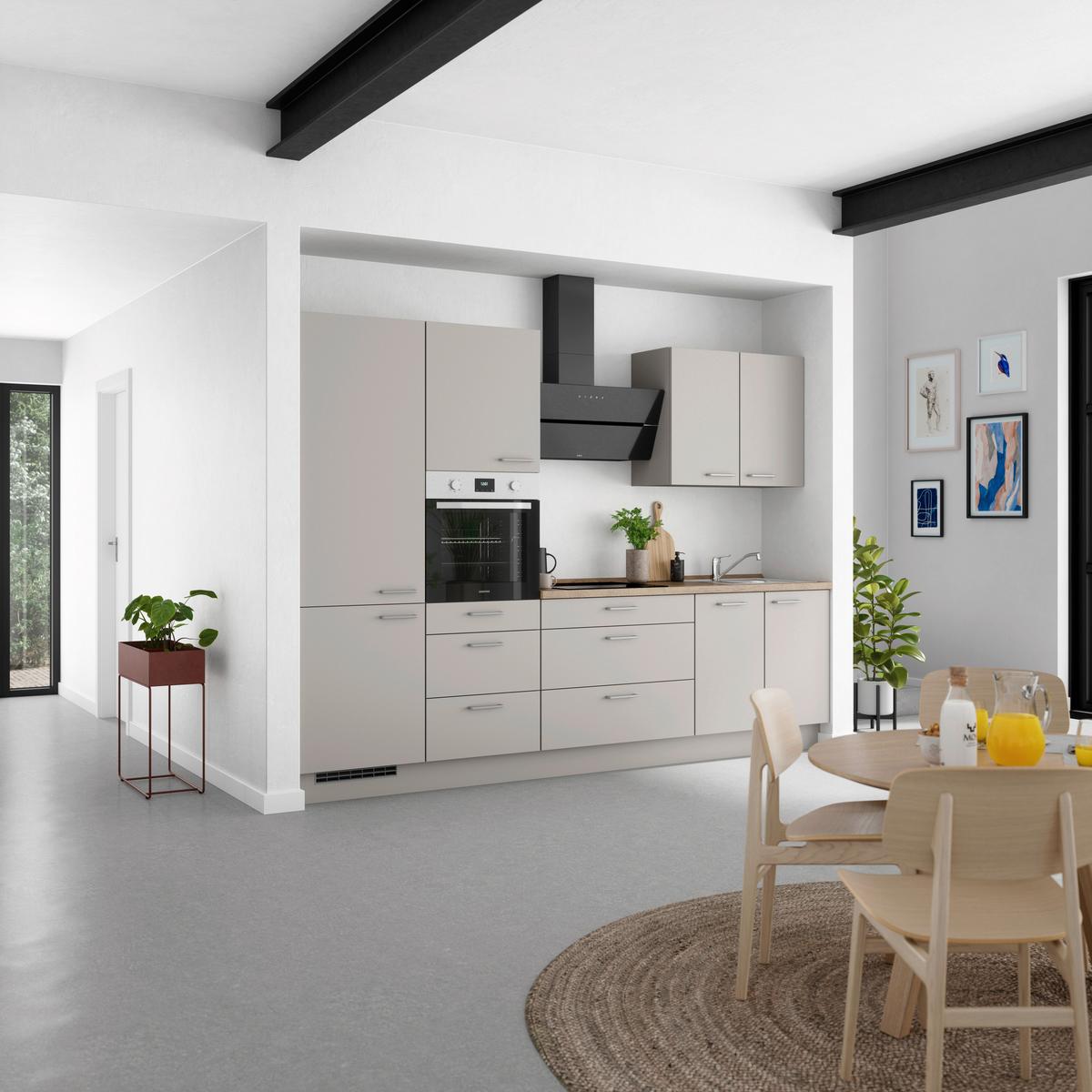 Küchenblock Touch High m. Geräten Grau - Eiche dunkel/Edelstahlfarben, MODERN, Holzwerkstoff/Metall (300cm) - Nobilia