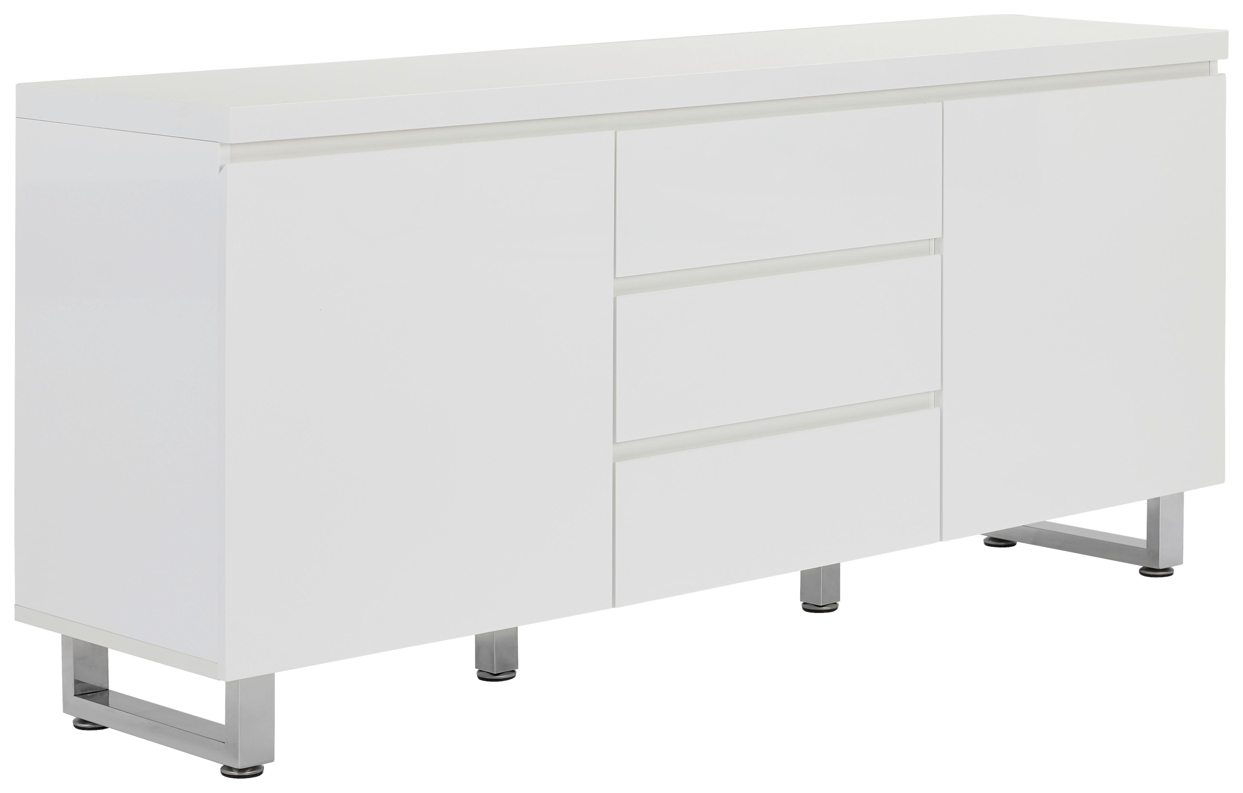 KOMODA SZEROKA SYDNEY - biały wysoki połysk/biały, Basics, materiał drewnopochodny/metal (167/74/42cm) - MID.YOU