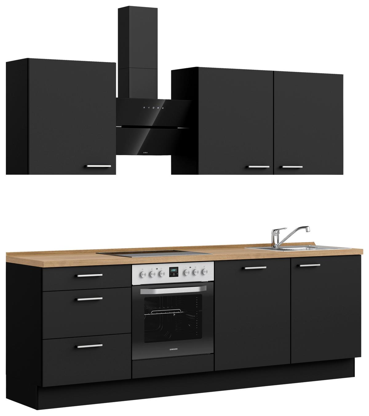 Küchenblock Touch High m. Geräten Schwarz - Edelstahlfarben/Eichefarben, MODERN, Holzwerkstoff/Metall (240cm) - Nobilia