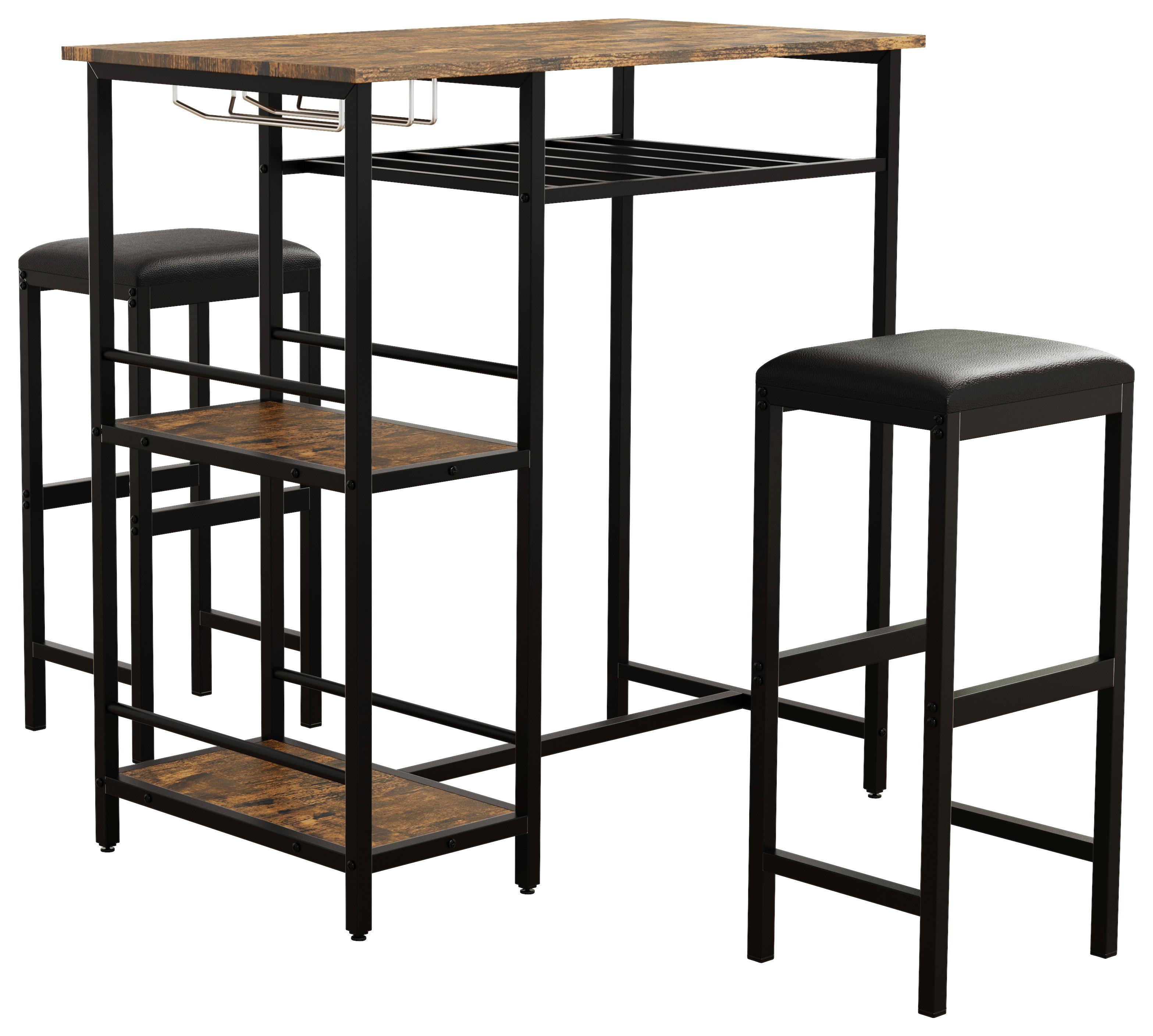 Bartischset Kolari 3-tlg. Schwarz/Eichefarben - Eichefarben/Schwarz, Design, Holzwerkstoff/Metall (90/50/93cm) - MID.YOU