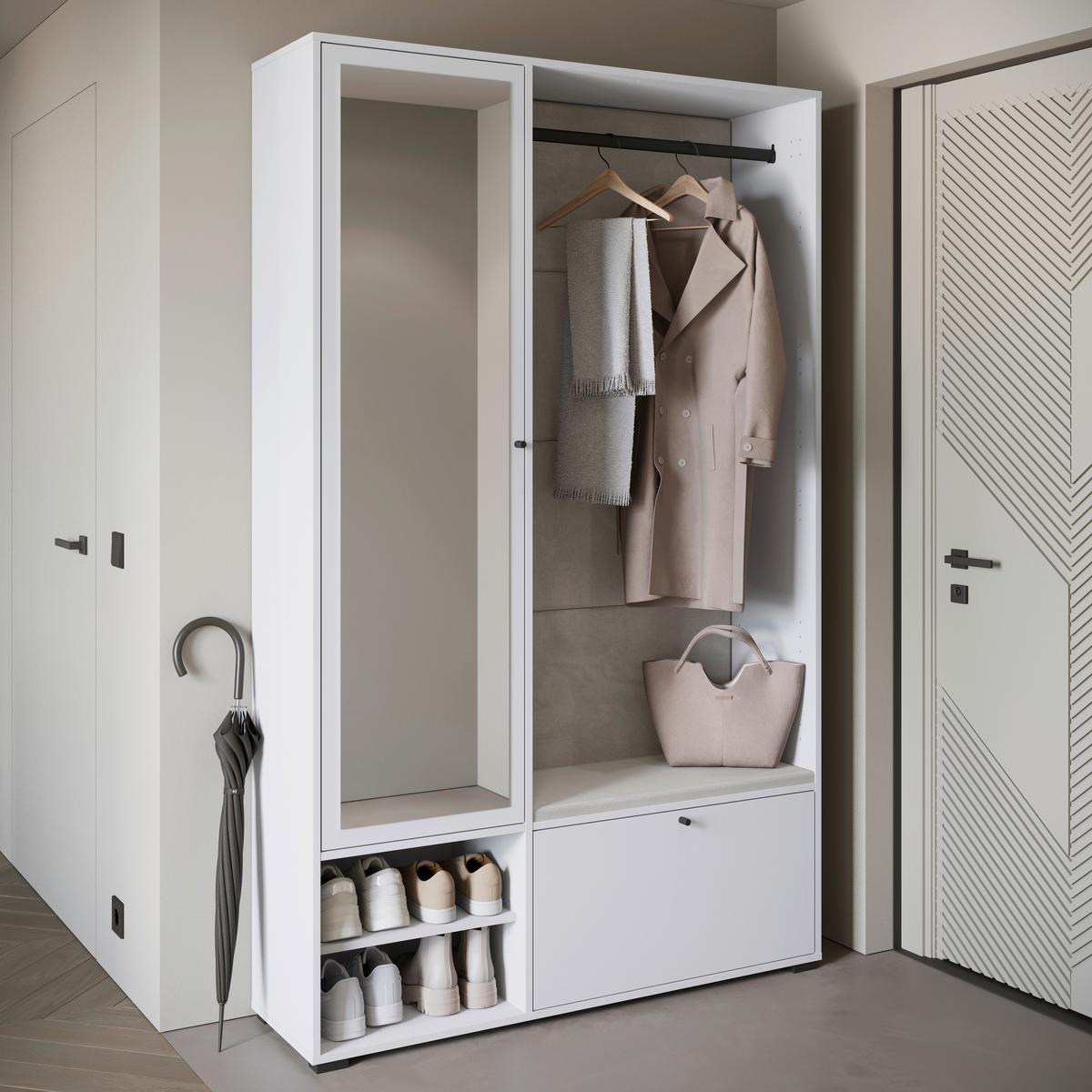 Garderobe Dino 013 4-tlg. Weiß - Weiß, Basics, Holzwerkstoff (117,3/190/33cm) - P & B