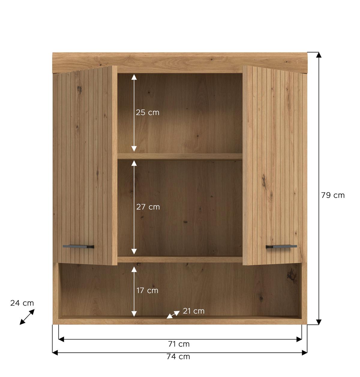 Hängeschrank Scout Eiche Artisan - Schwarz/Eiche Artisan, Trend, Holzwerkstoff/Kunststoff (74/79/24cm) - MID.YOU