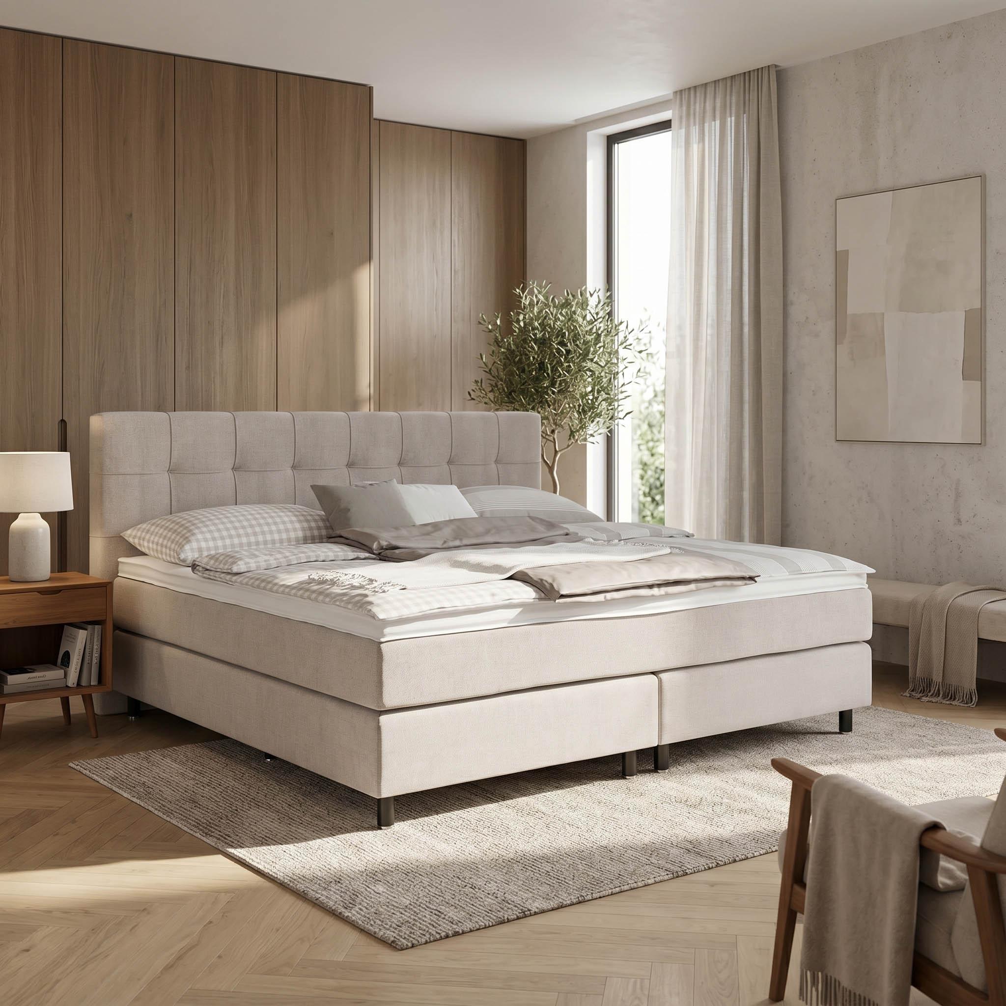 Boxspringbett Primo Beige ca. 240x200cm - Beige, KONVENTIONELL, Holz/Holzwerkstoff (240/200cm) - Premium Living