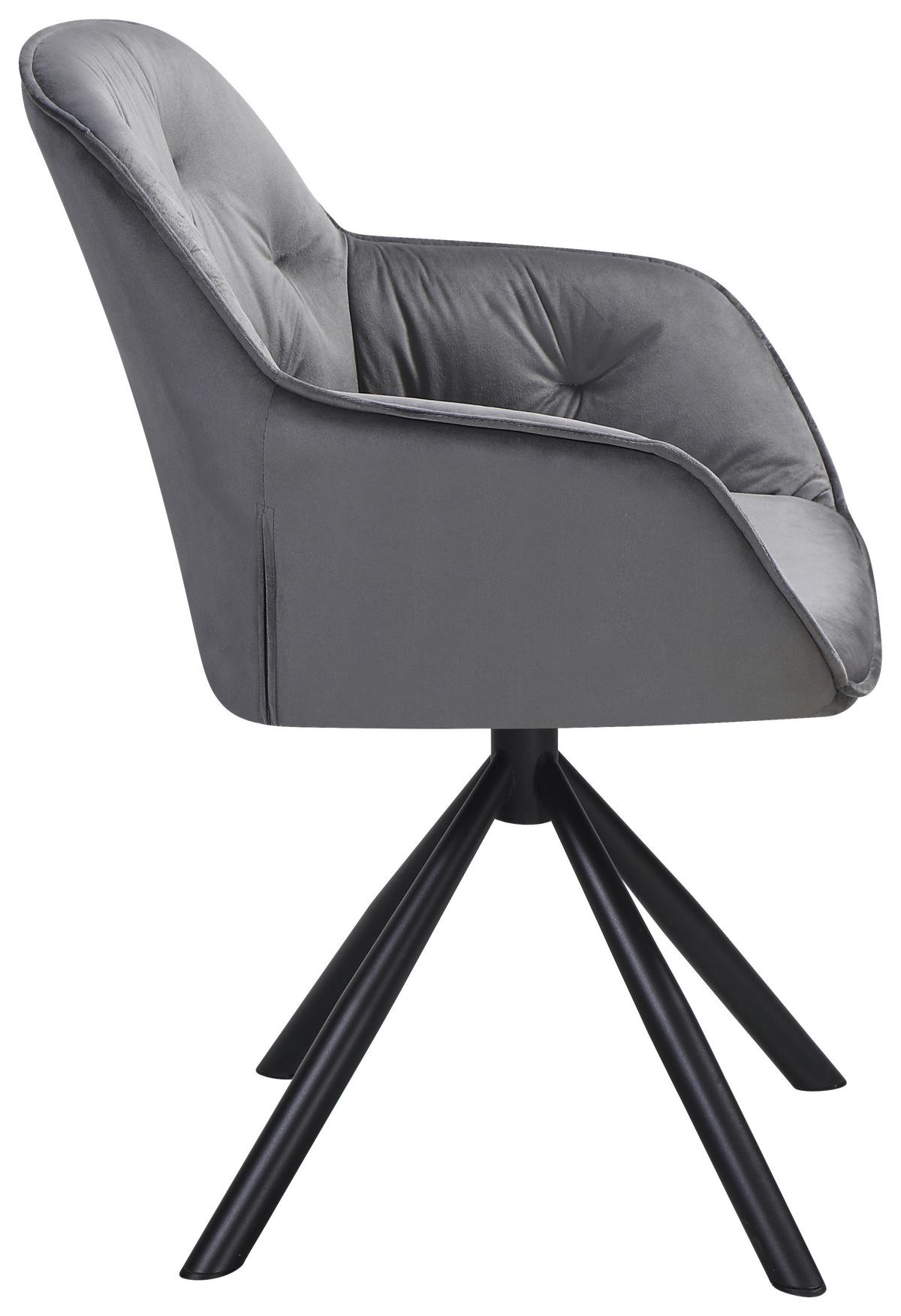 Naslanjač Silvi, Siva, Žamet, Vrtljiv - siva/črna, Konvencionalno, kovina/tekstil (62/85/62cm)