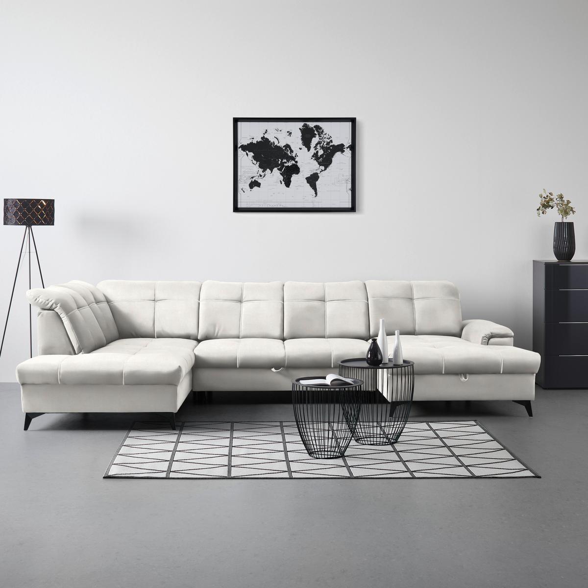 Kutna Garnitura Sierra - bež/crna, Moderno, tekstil/metal (181-230/90-106/364cm) - Modern Living