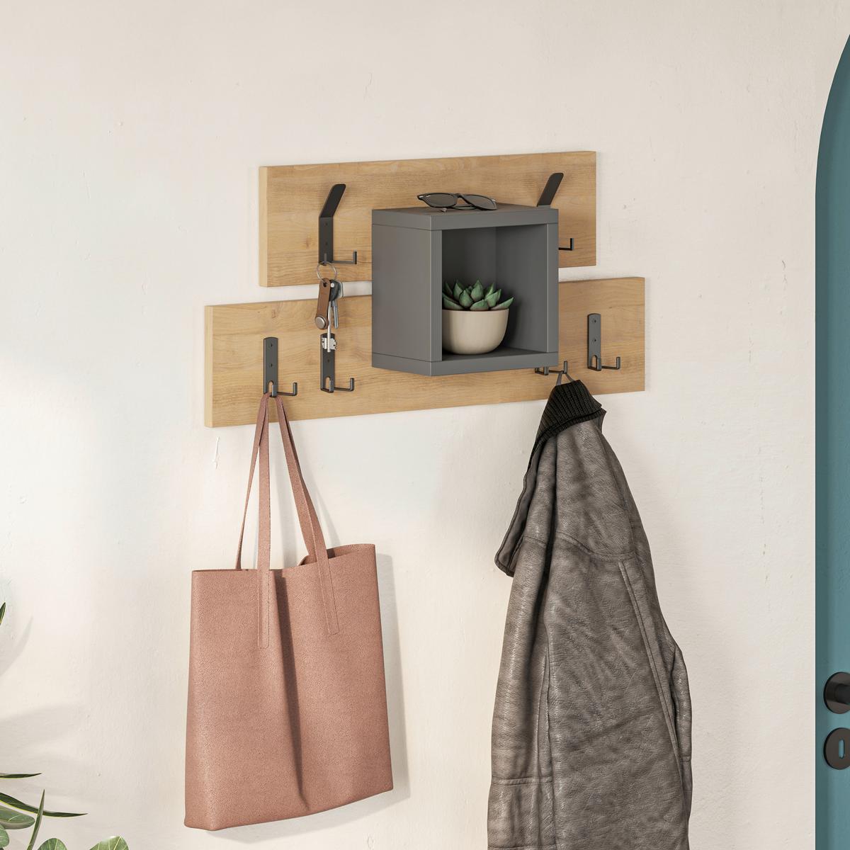 Wandgarderobe Lumina ca. 68x32x13 cm Eiche/Anthr. - Eiche dunkel/Anthrazit, Design, Holzwerkstoff/Metall (68/32/13cm) - Livetastic