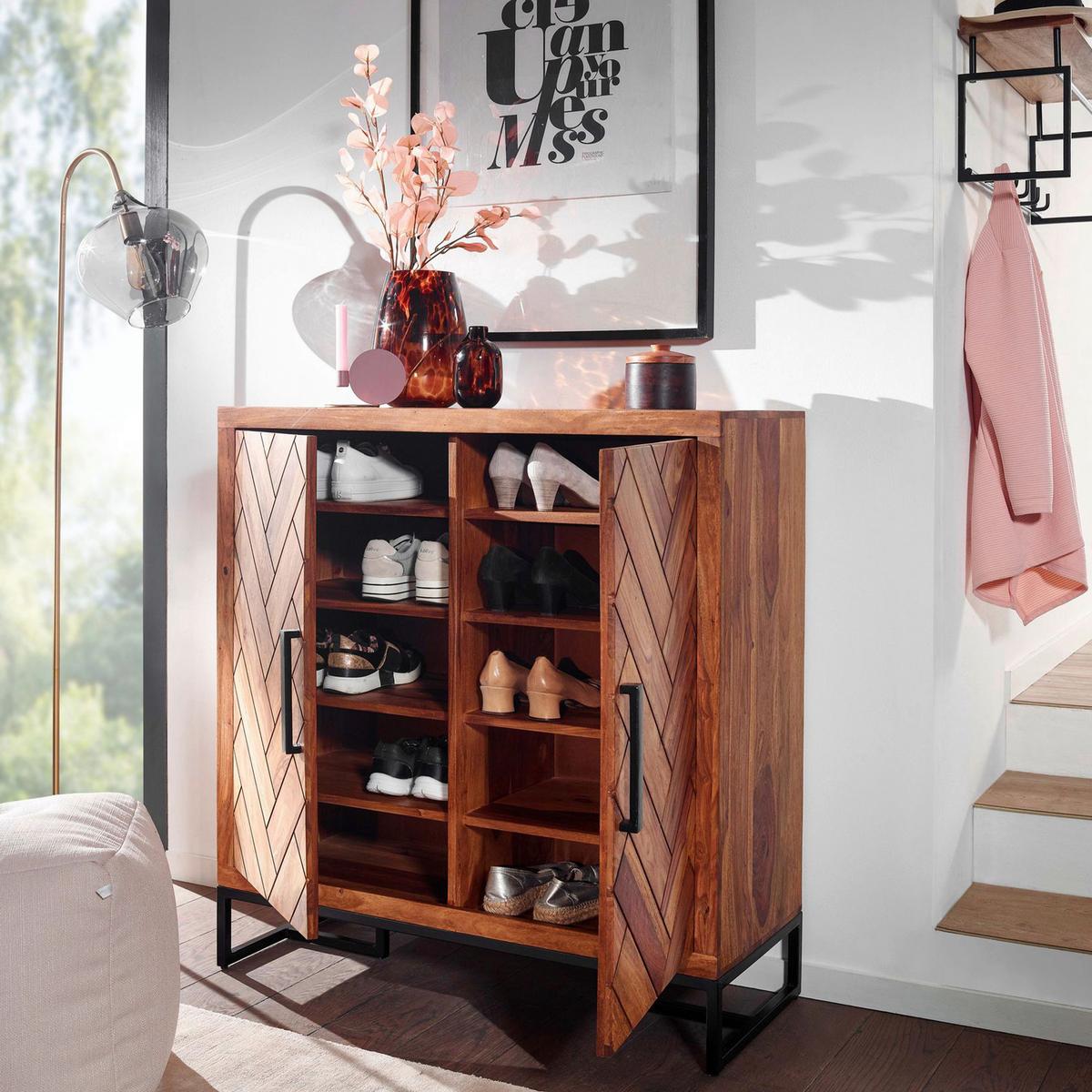 Komoda Wohnling, Pravi Les - črna/barve indijskega rožnega lesa, Design, kovina/les (100/105/40cm) - MID.YOU