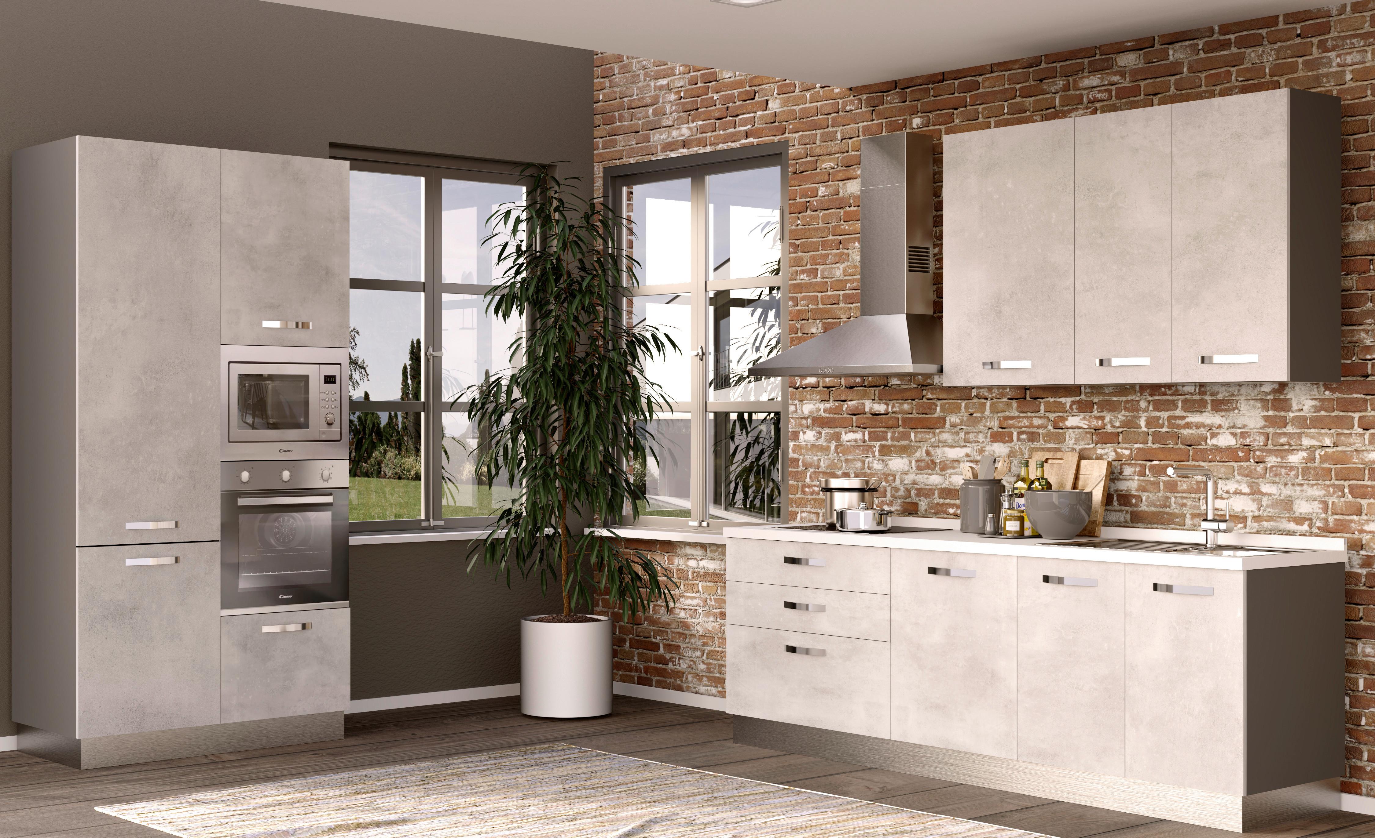 Blok Kuhinja S Aparatima Cemento - siva/boje aluminija, Moderno, drvni materijal/metal (360/240/60cm) - Mömax