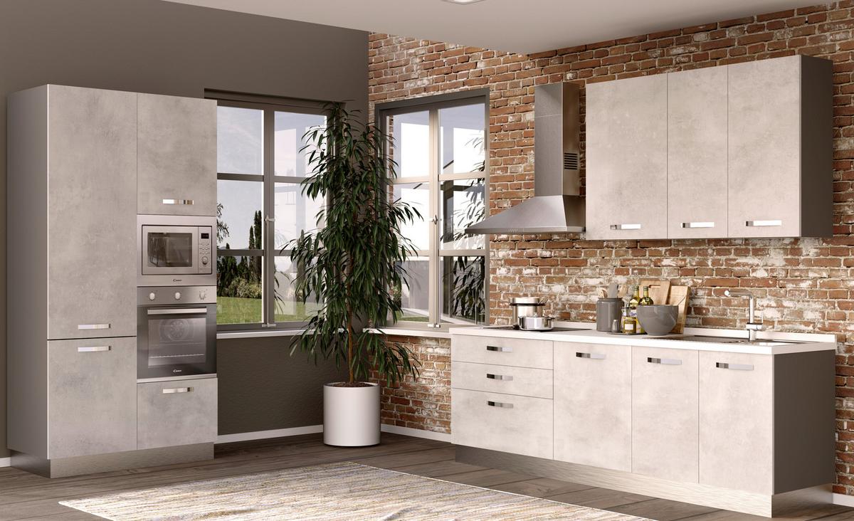 Blok Kuhinja S Aparatima Cemento - siva/boje aluminija, Moderno, drvni materijal/metal (360/240/60cm) - Mömax