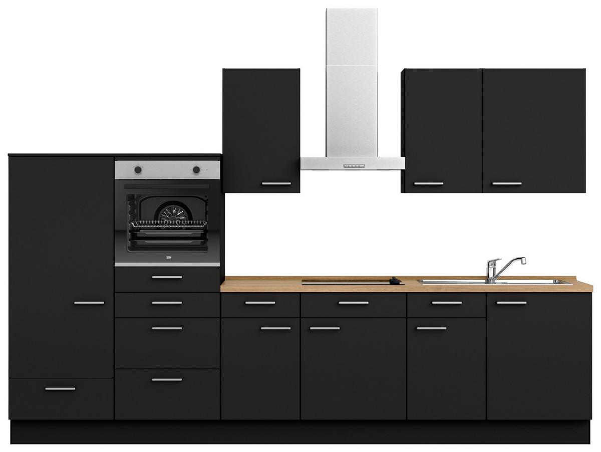 Küchenblock Touch Low m. Geräten Schwarz - Edelstahlfarben/Eichefarben, MODERN, Holzwerkstoff/Metall (330cm) - Nobilia