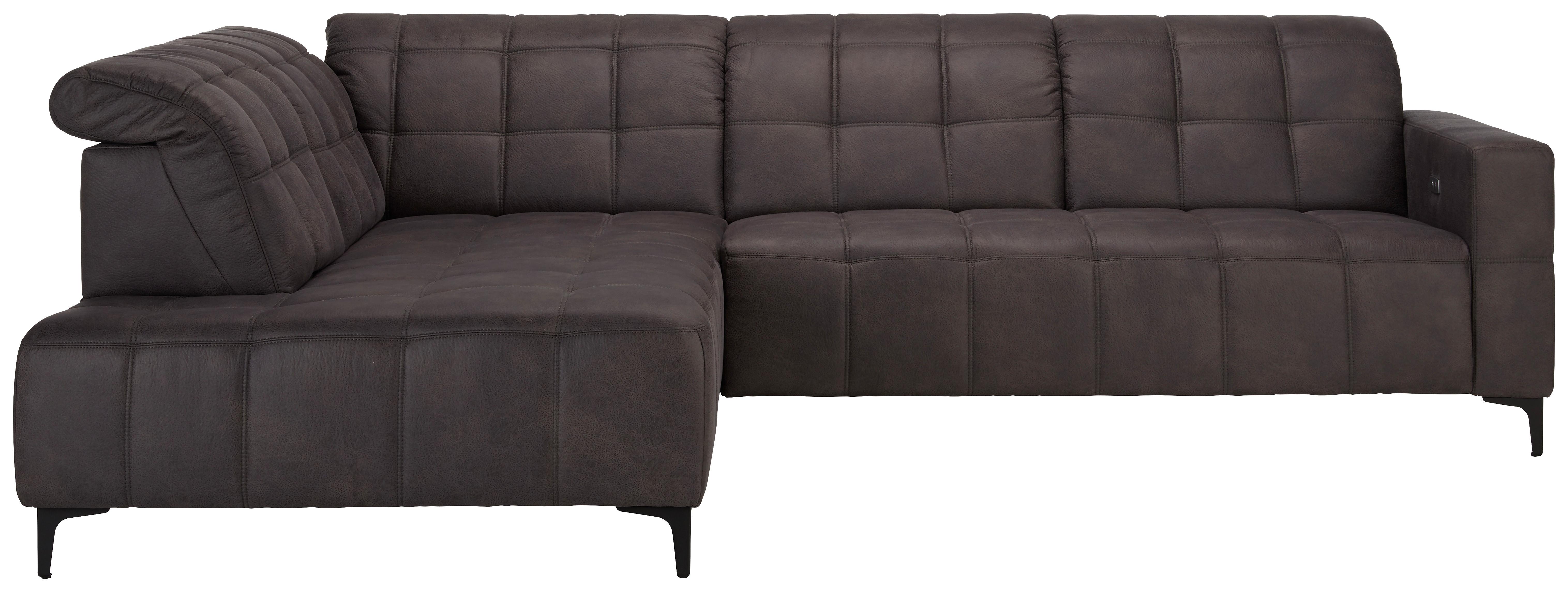 canapé d'angle Panama  in Grau ca. 216x304 cm - Schwarz/Grau, Konventionell, Textil/Metall (216/304cm) - Premium Living
